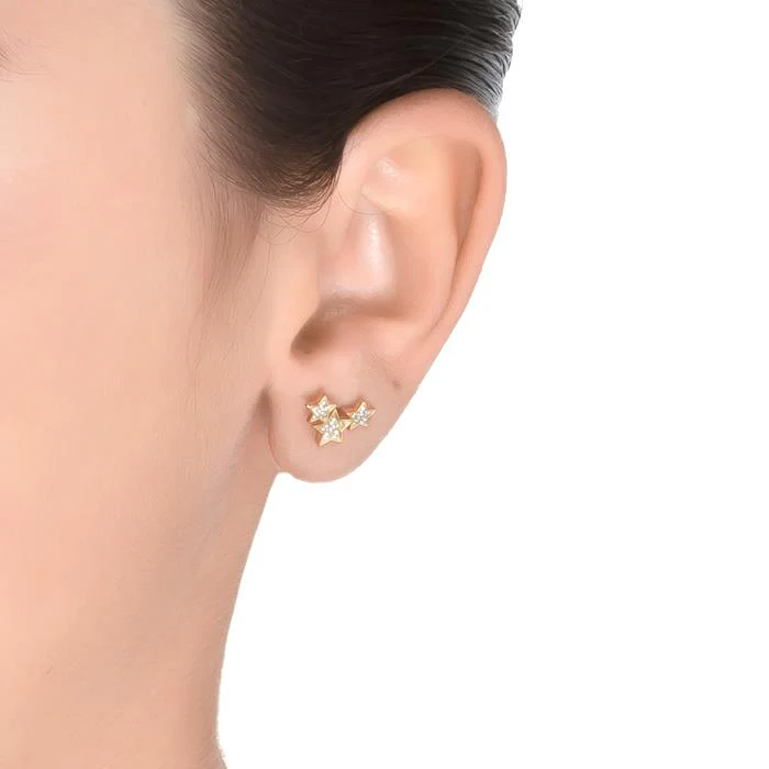 Pendientes de Plata de Ley 925 con Circonita Brillante acabados en oro amarillo 18K - Familia - Image 2