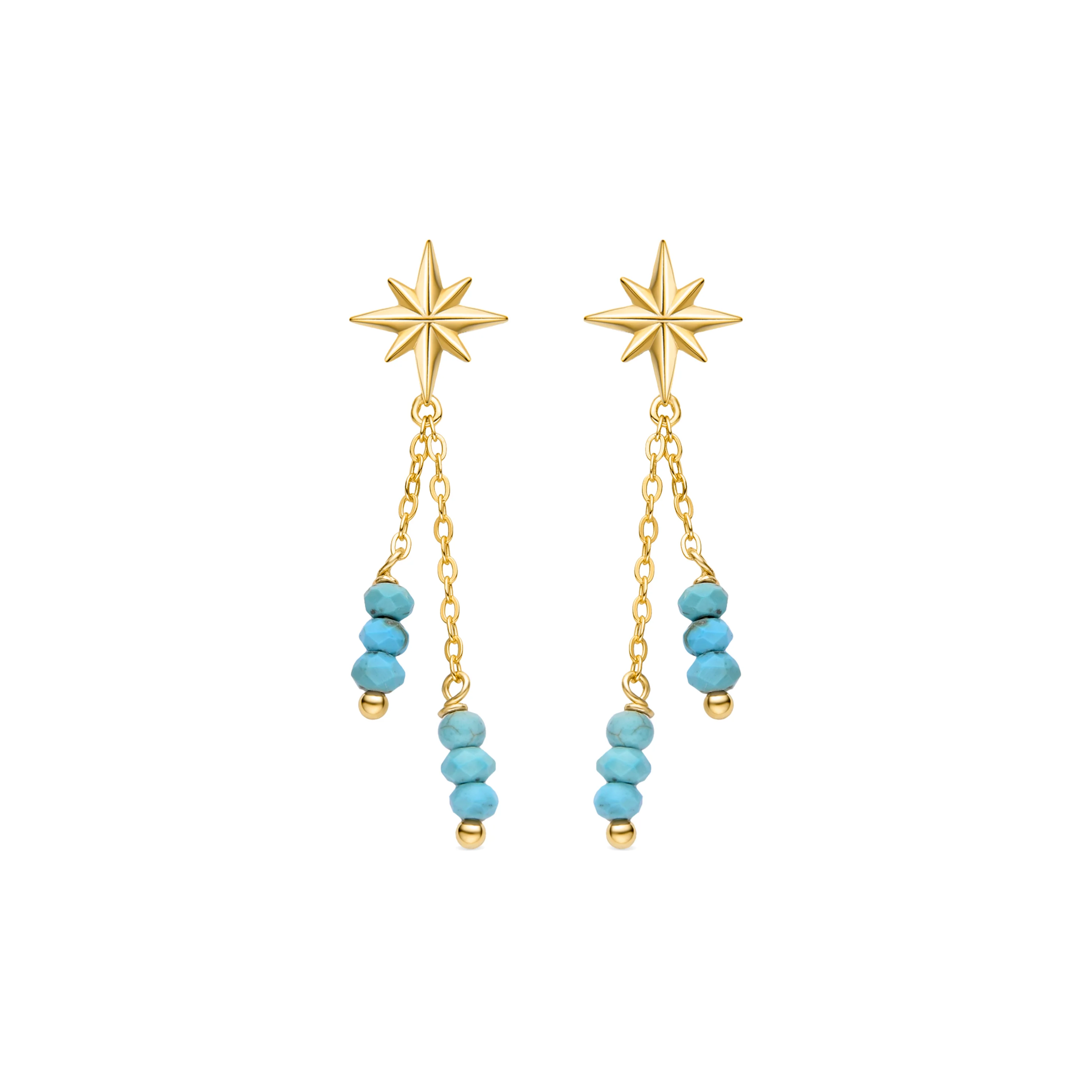 Pendientes de Plata de Ley 925 con Turquesa acabados en oro amarillo 18K - Flau
