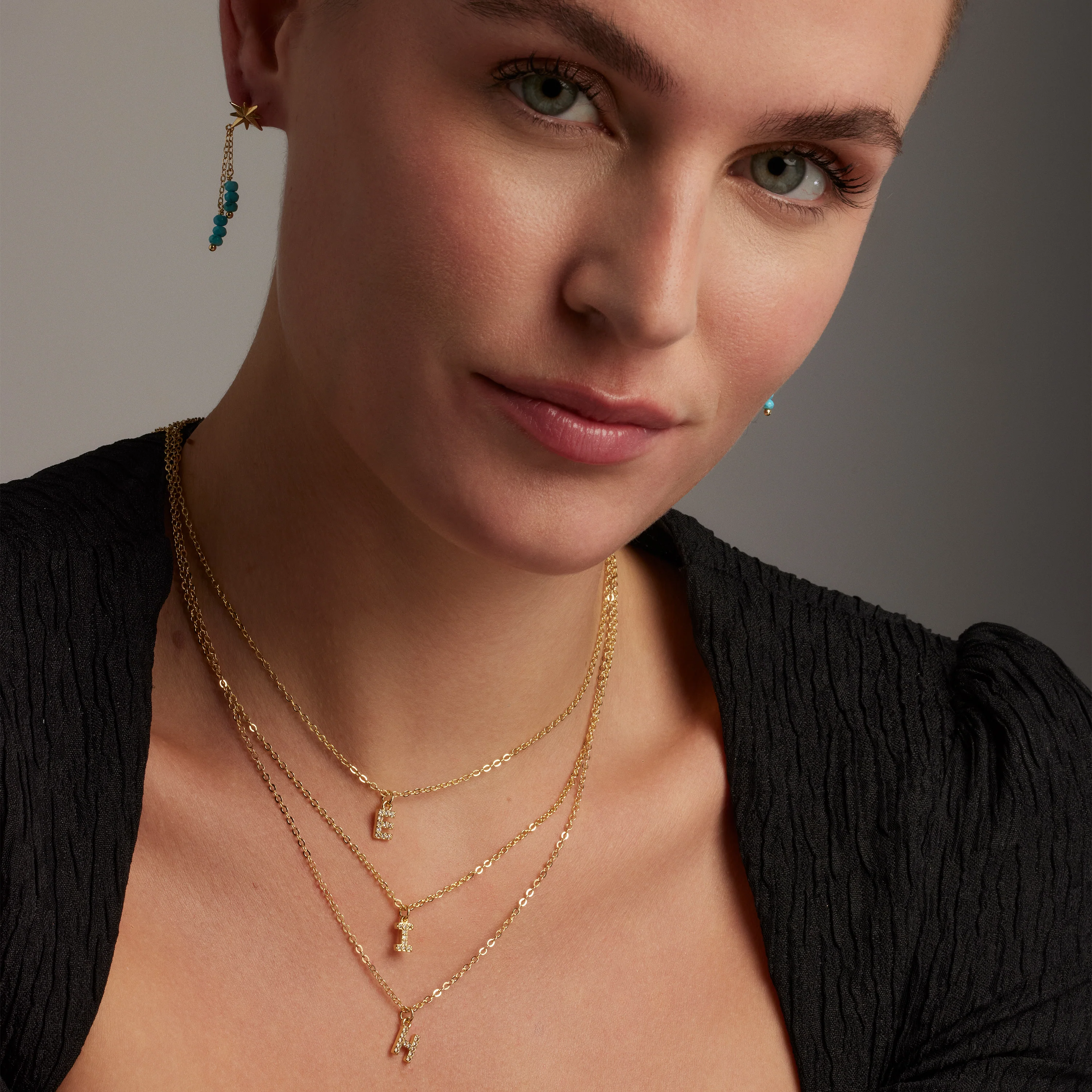 Pendientes de Plata de Ley 925 con Turquesa acabados en oro amarillo 18K - Flau - Image 2