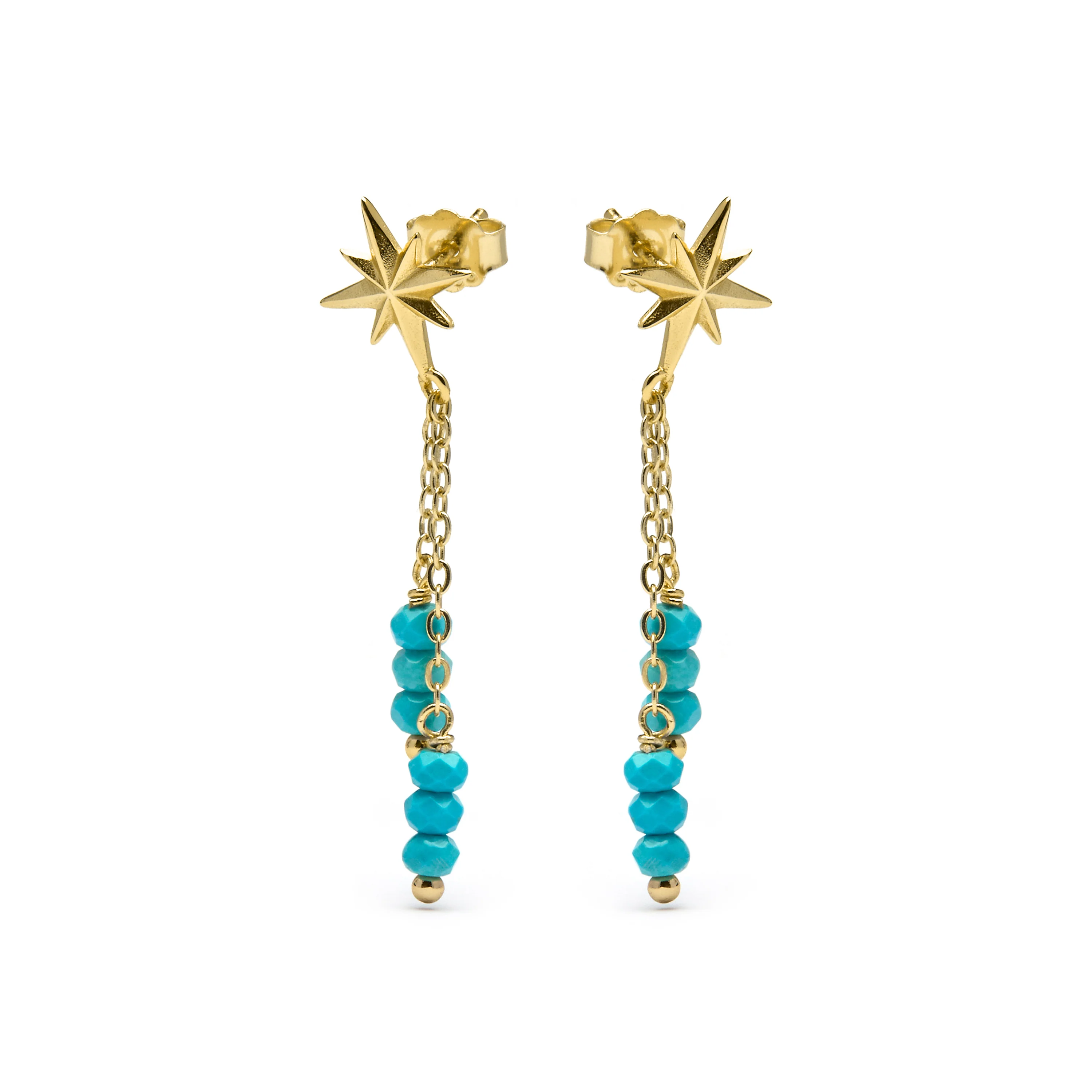 Pendientes de Plata de Ley 925 con Turquesa acabados en oro amarillo 18K - Flau - Image 3