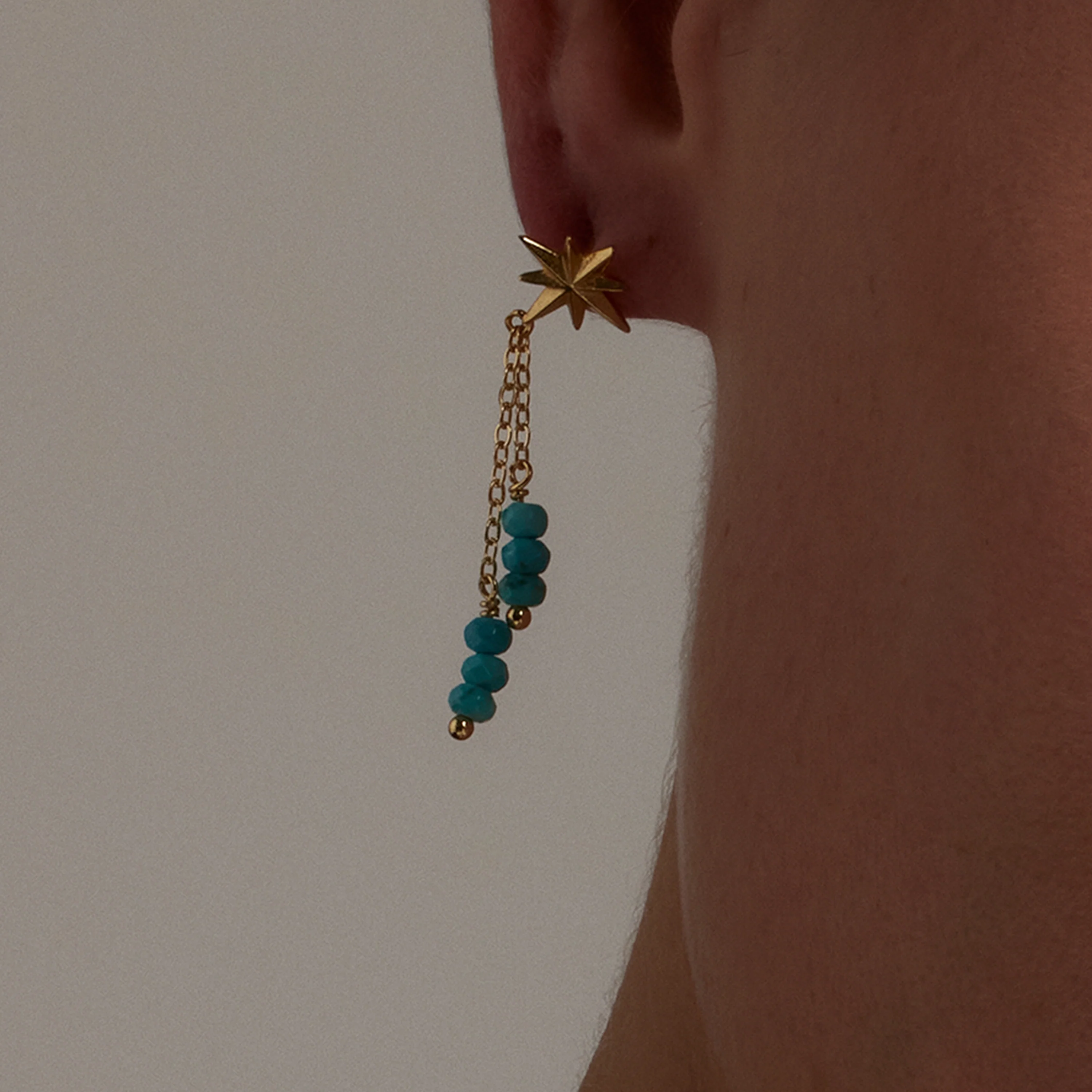 Pendientes de Plata de Ley 925 con Turquesa acabados en oro amarillo 18K - Flau - Image 4