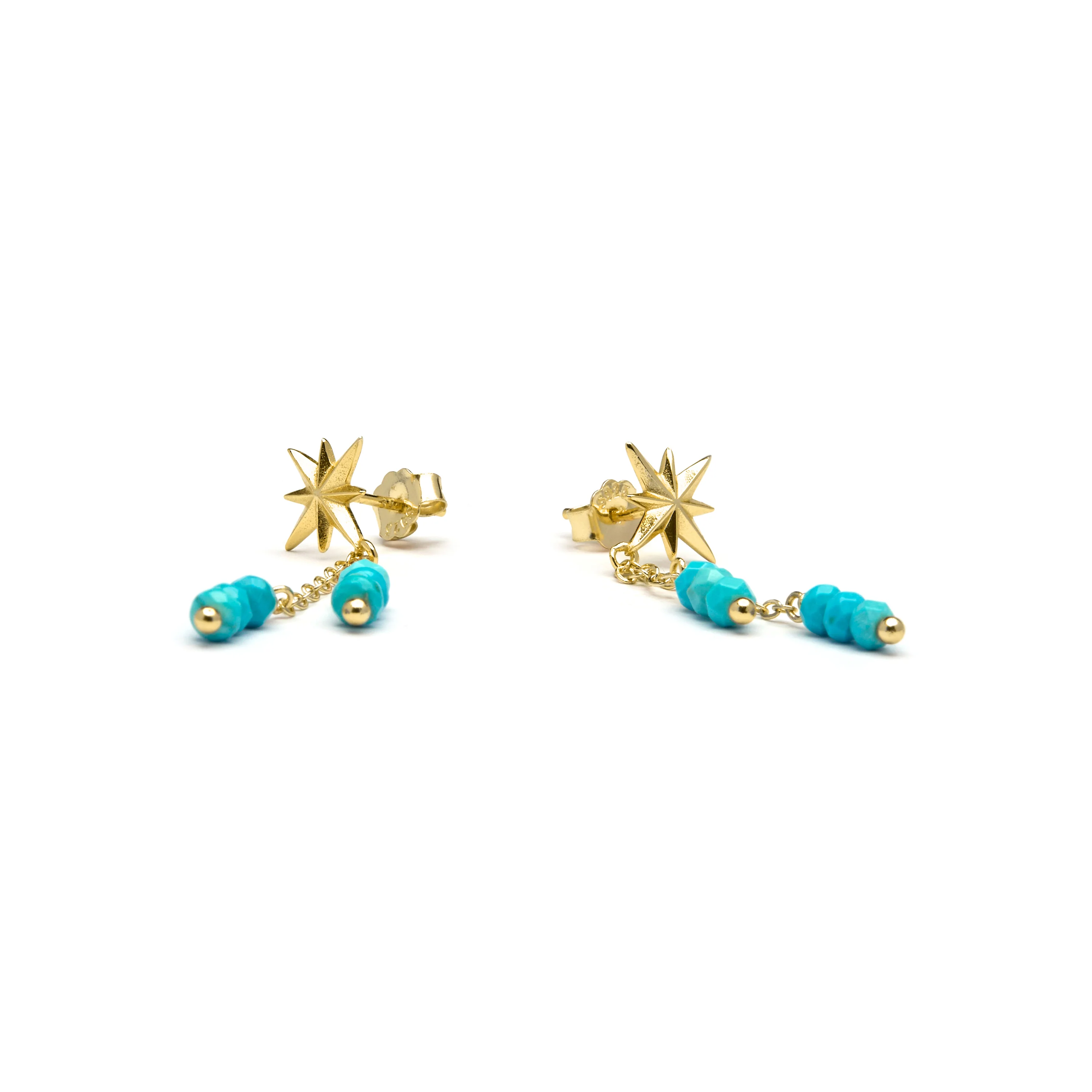 Pendientes de Plata de Ley 925 con Turquesa acabados en oro amarillo 18K - Flau - Image 5