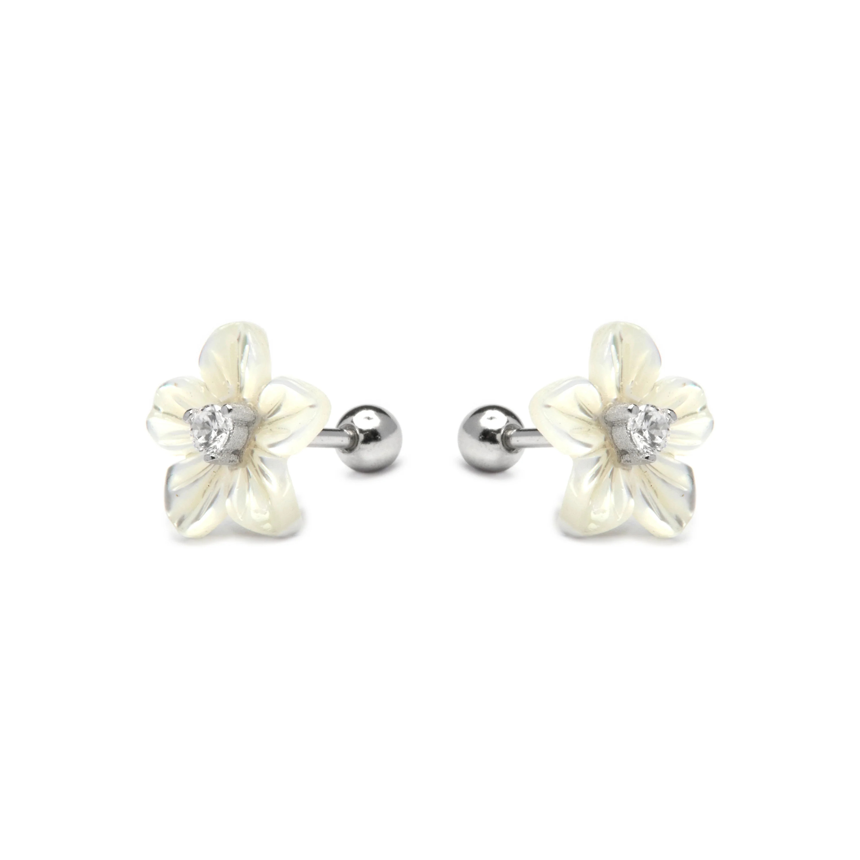 Pendientes de Plata de Ley 925 con Circonita Brillante acabados en rodio - Flor - Image 3