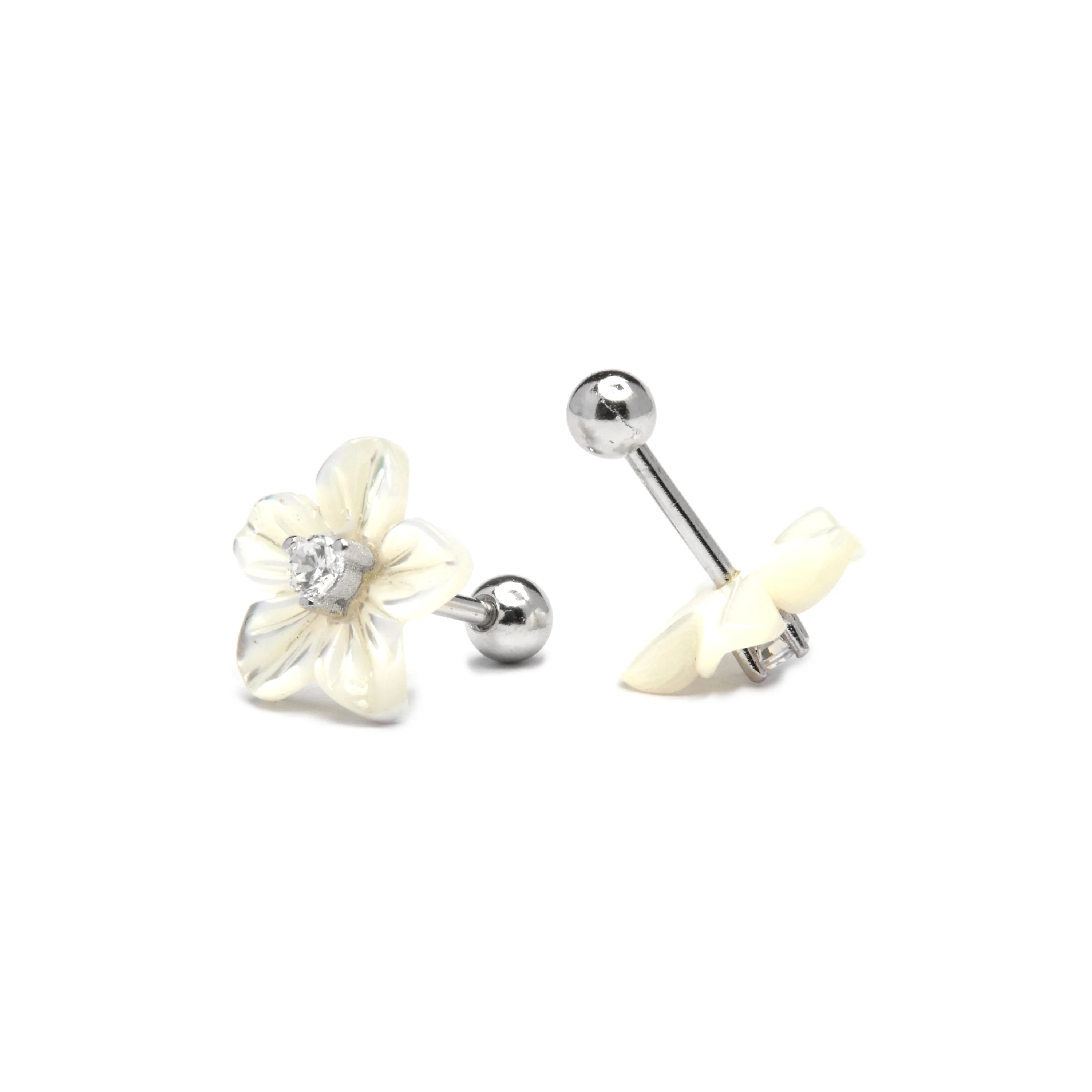 Pendientes de Plata de Ley 925 con Circonita Brillante acabados en rodio - Flor - Image 4