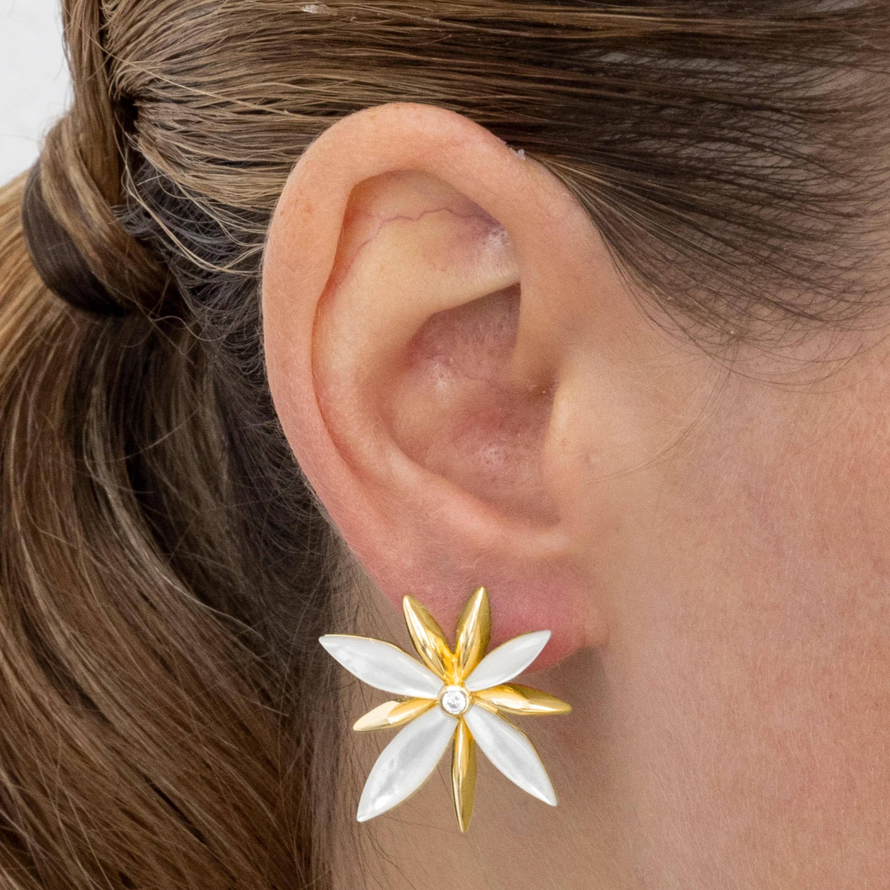 Pendientes de Plata de Ley 925 y Madreperla Blanca acabado oro 18k - Gekit - Image 3