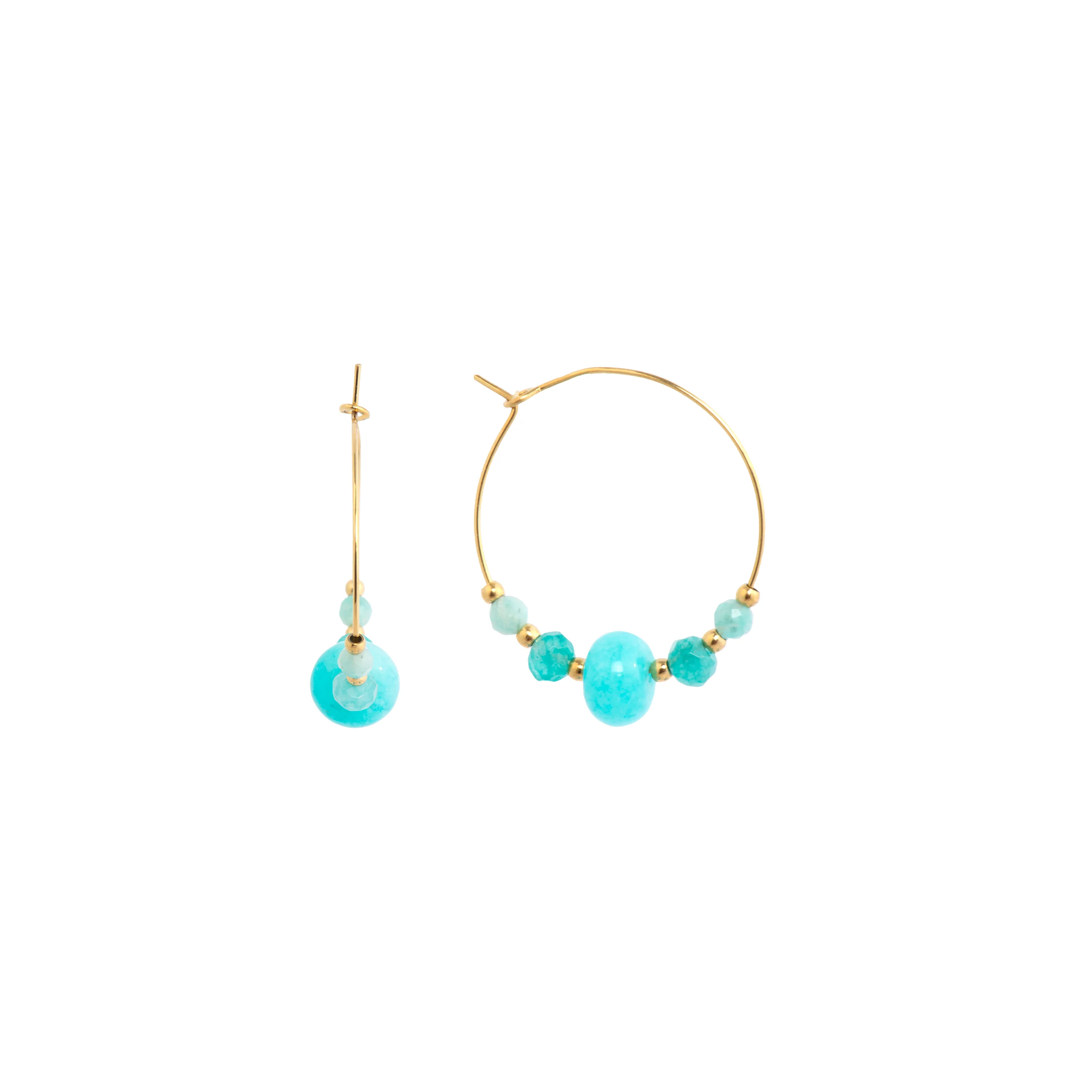 Pendientes acabado oro amarillo de 18k y Jade Azul - Gimra
