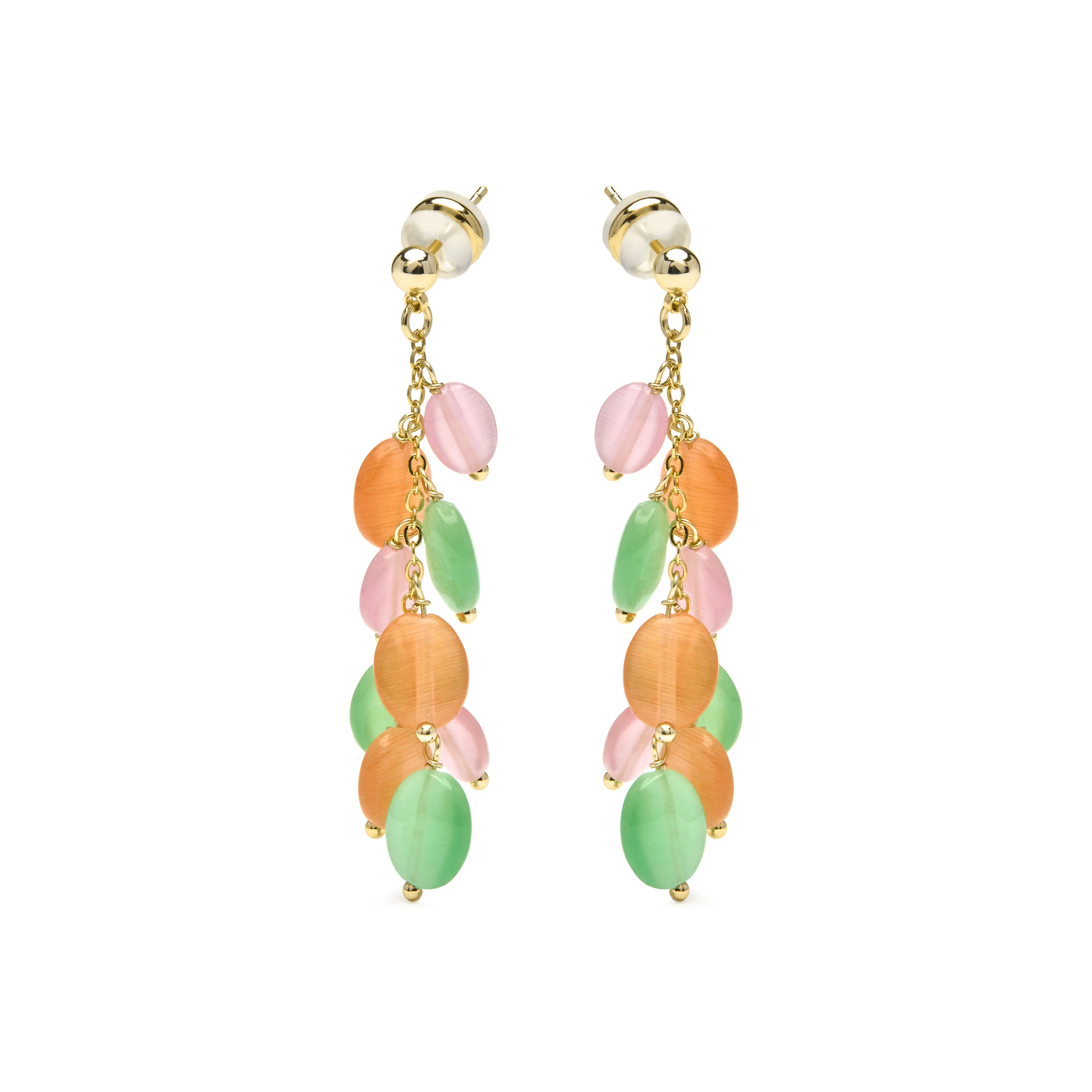 Pendientes acabado oro amarillo de 18k y Ojo de Gato Multicolor - Gorai - Image 3