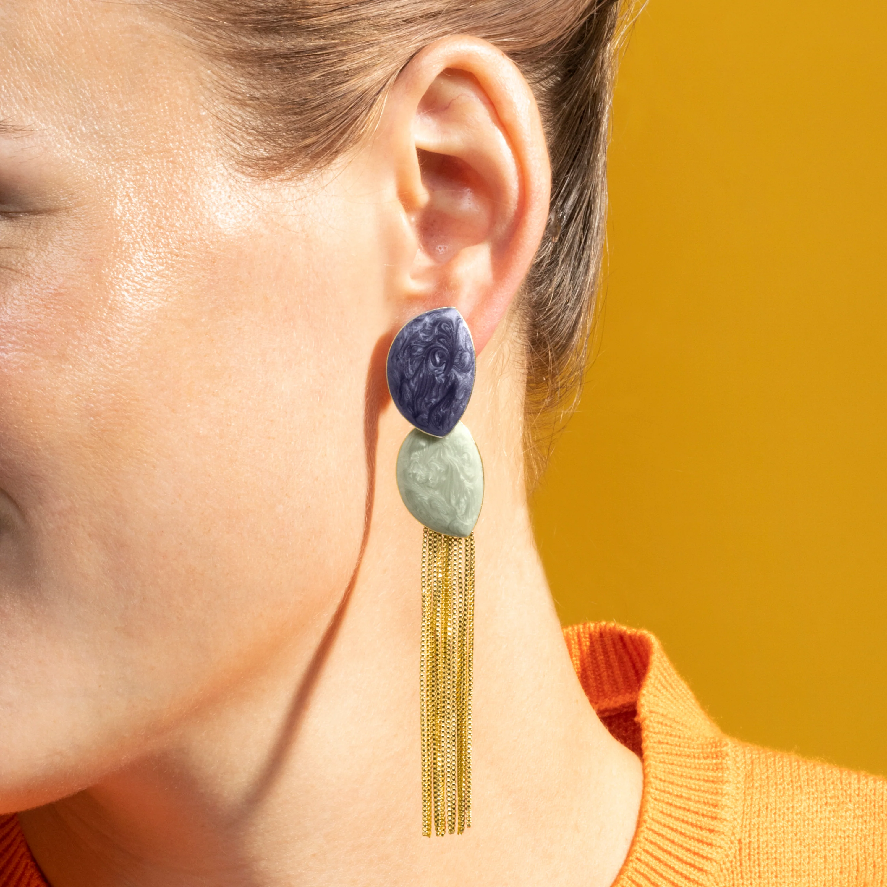 Pendientes con Lacado Azul acabado oro 18k - Gori - Image 3