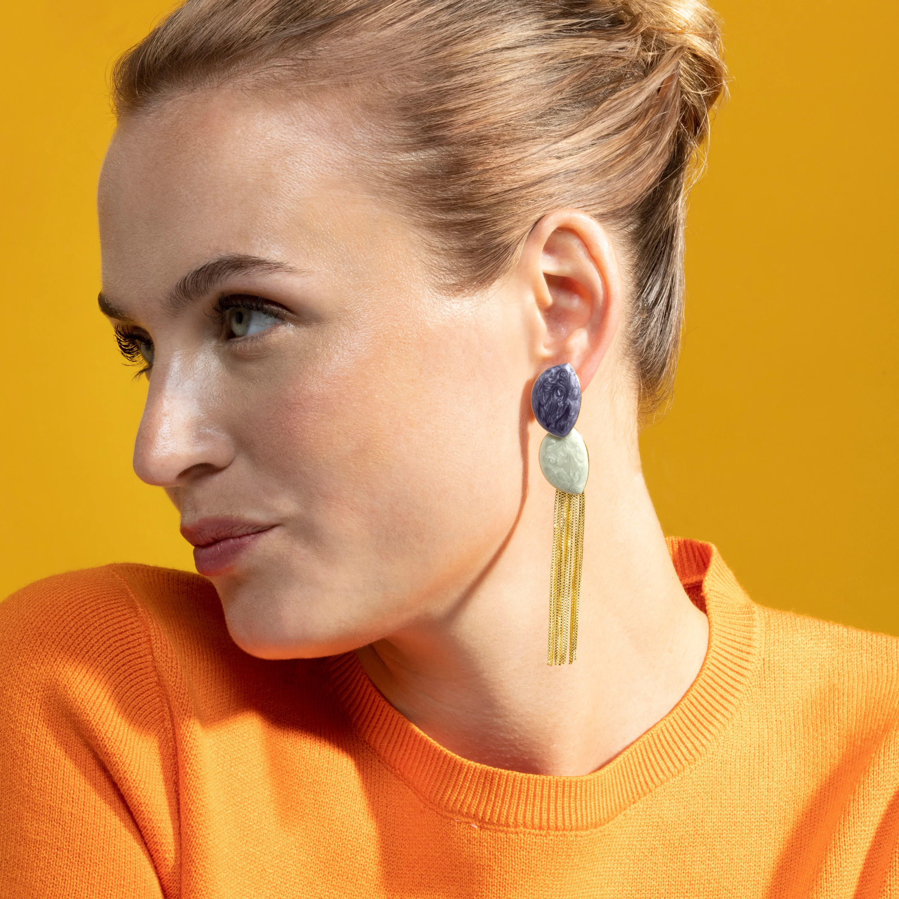 Pendientes con Lacado Azul acabado oro 18k - Gori - Image 4