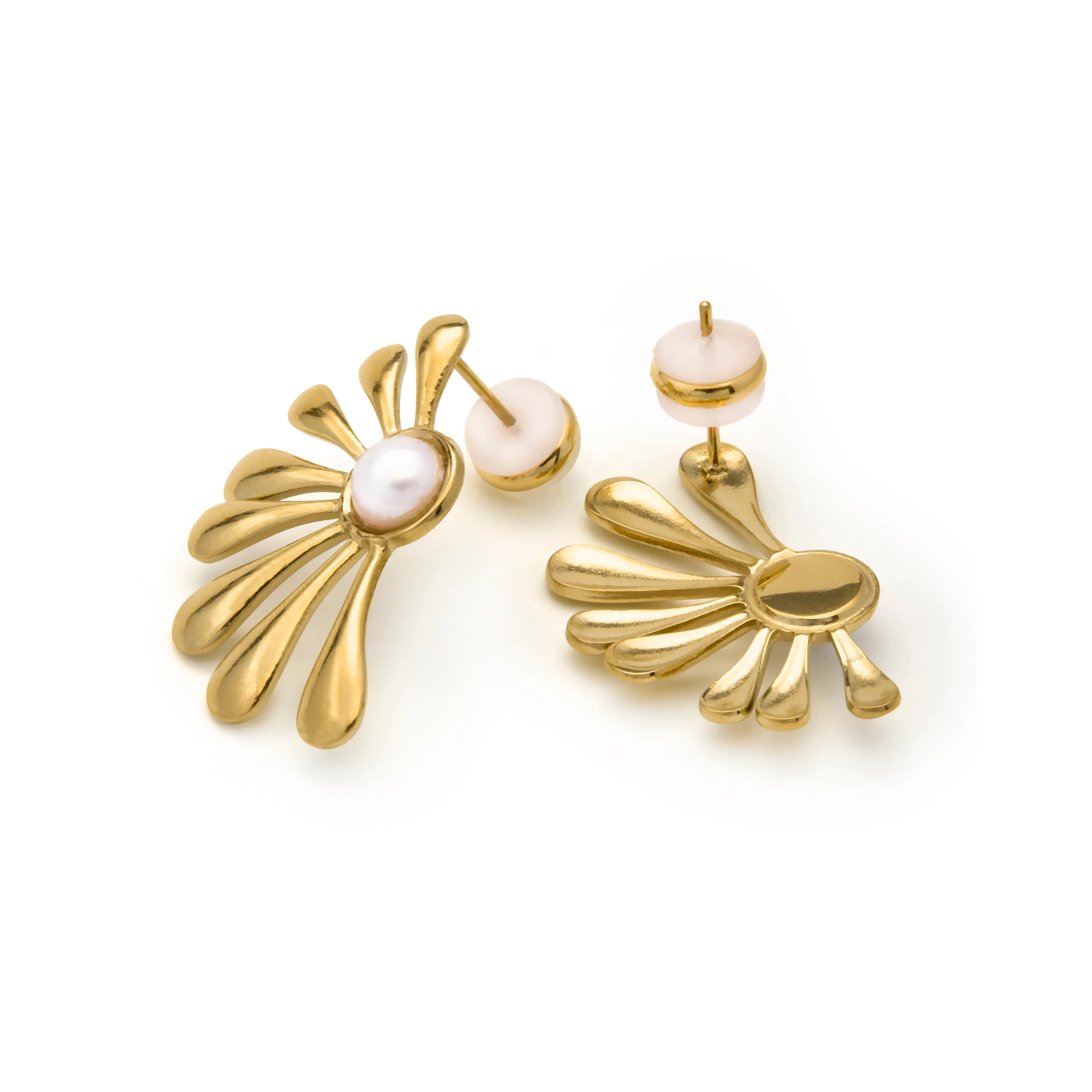 Pendientes de Perla Blanca acabado en oro amarillo 18k - Grimbe - Image 5