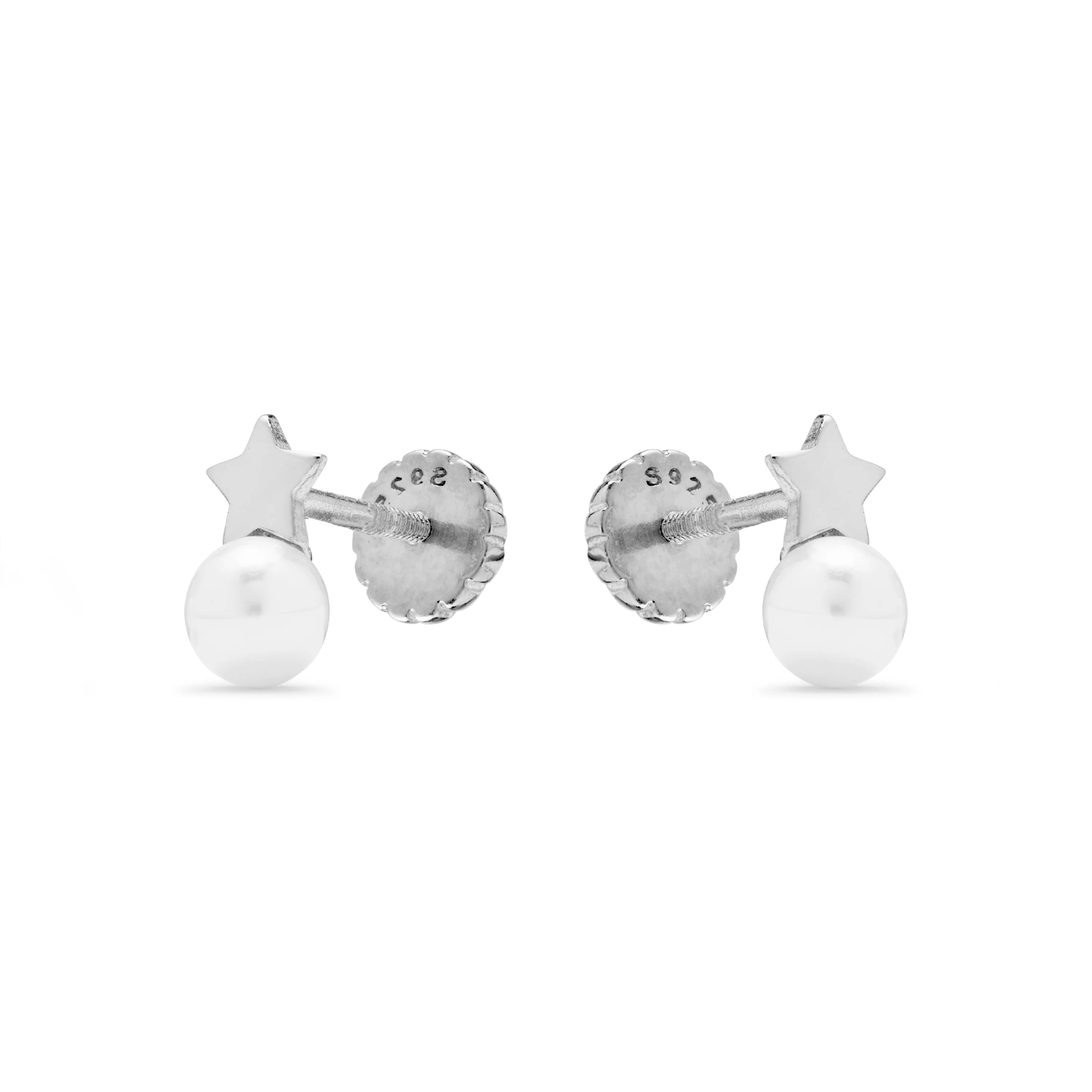 Pendientes de Plata de Ley 925 con Perla Blanca acabados en rodio - Grimbei - Image 3