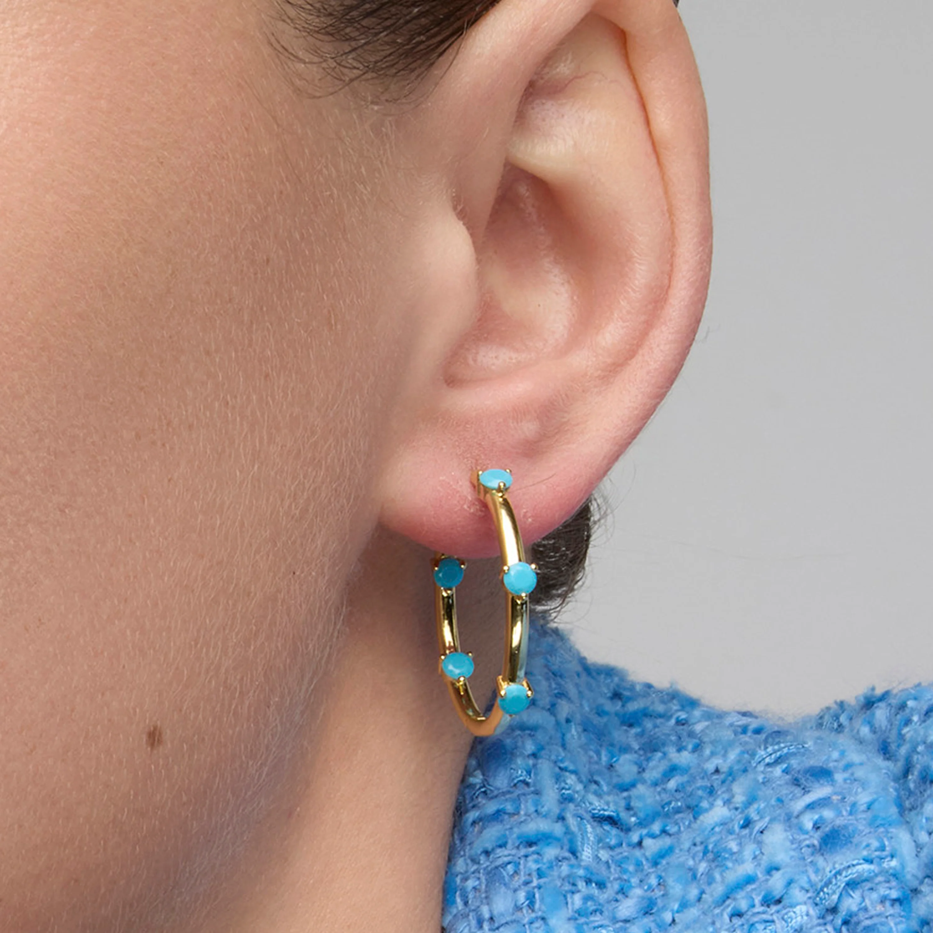 Pendientes de Plata de Ley 925 y Turquesa acabado oro amarillo de 18k Grukma - Image 4