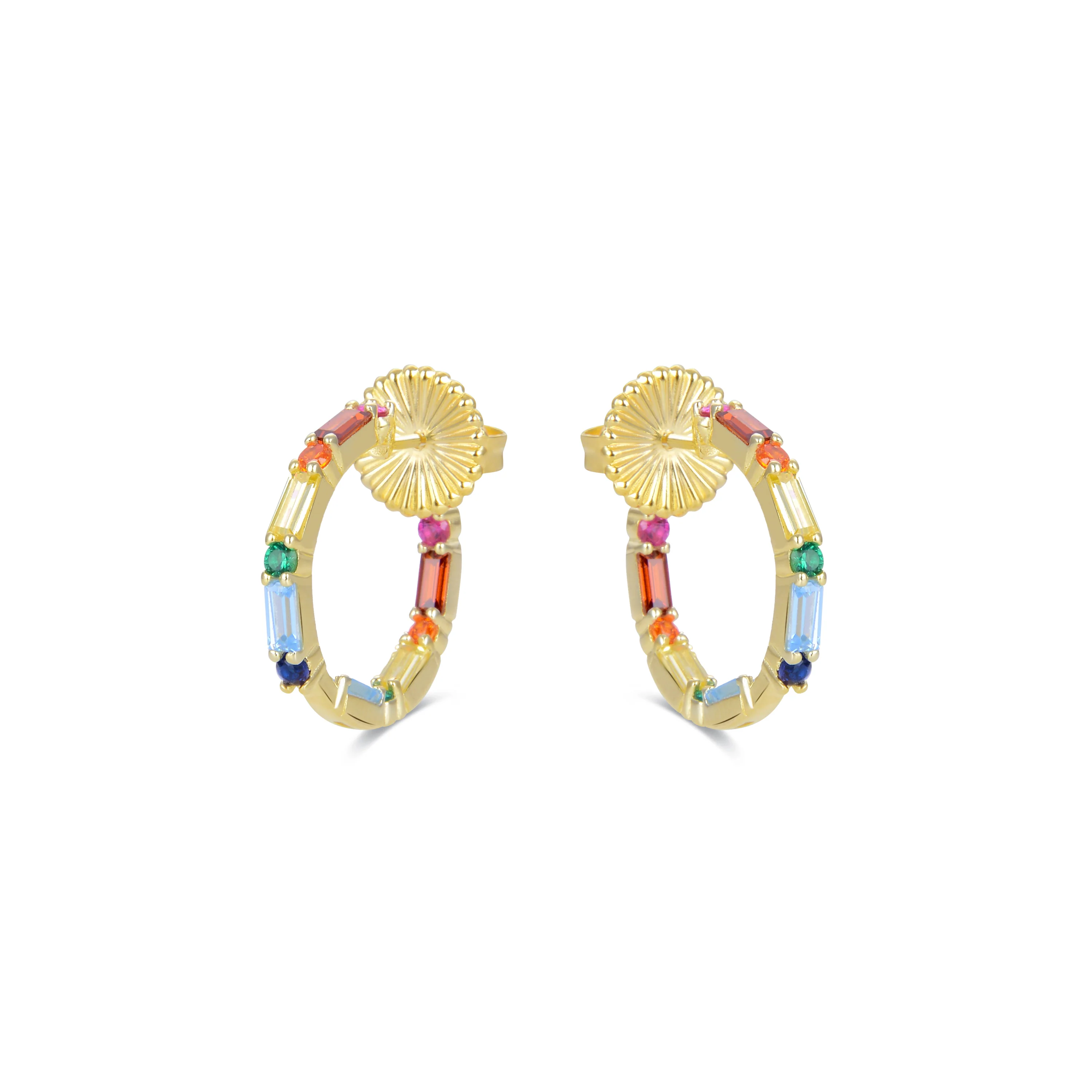 Pendientes de Plata de Ley 925 con Circonita Multicolor acabados en oro amarillo 18K - Hinnar - Image 3