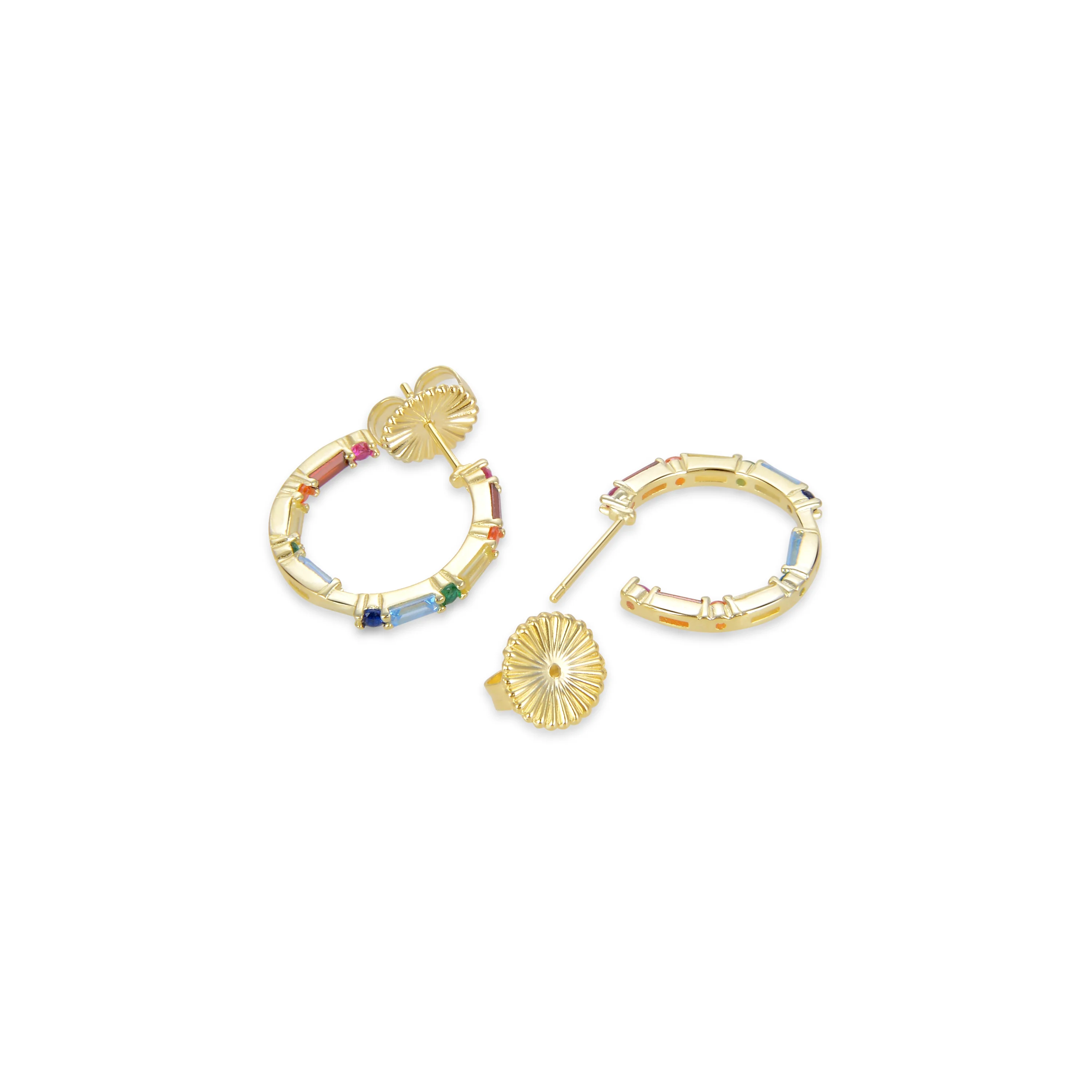 Pendientes de Plata de Ley 925 con Circonita Multicolor acabados en oro amarillo 18K - Hinnar - Image 5