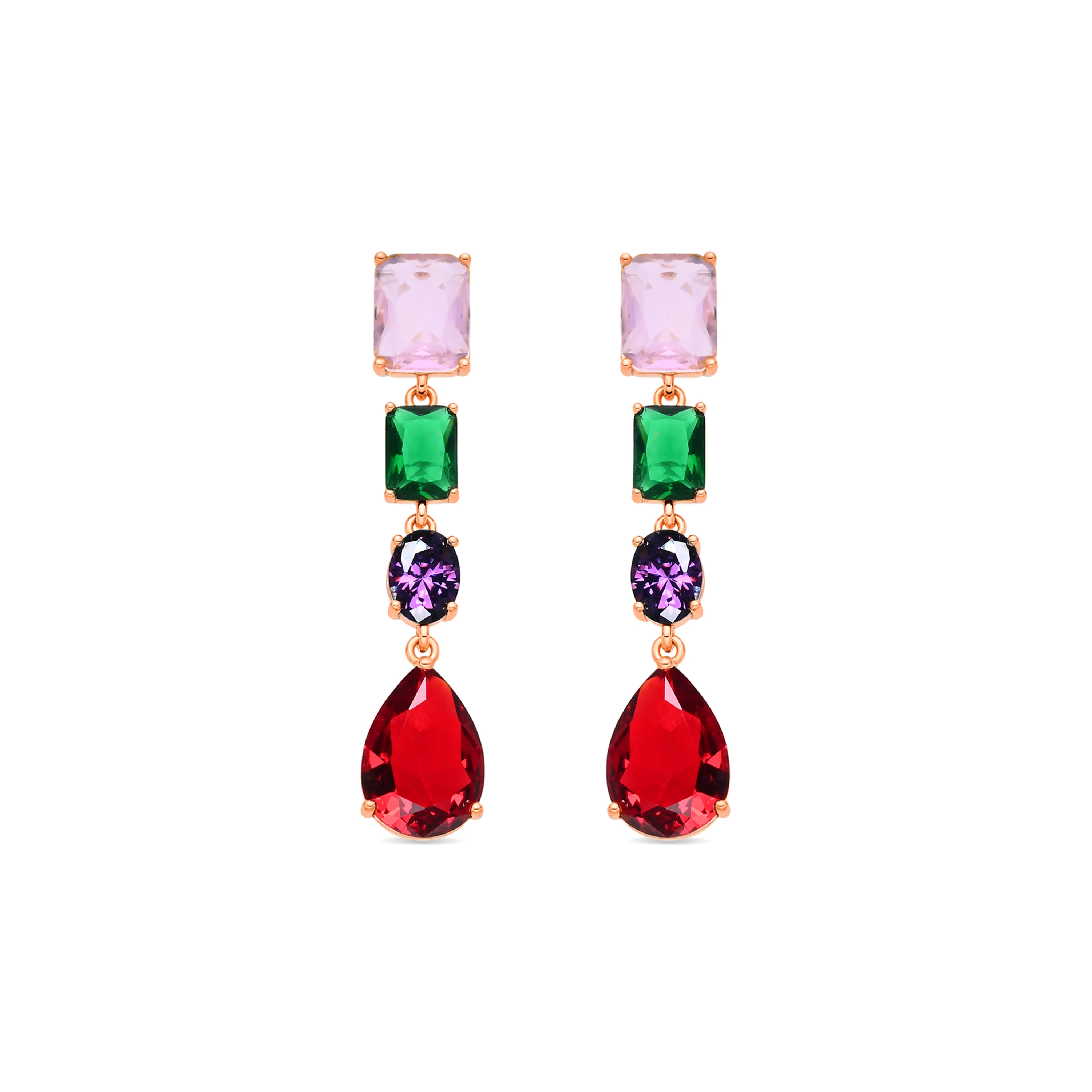 Pendientes de Circonita Multicolor acabado en oro amarillo de 18k - Hipol