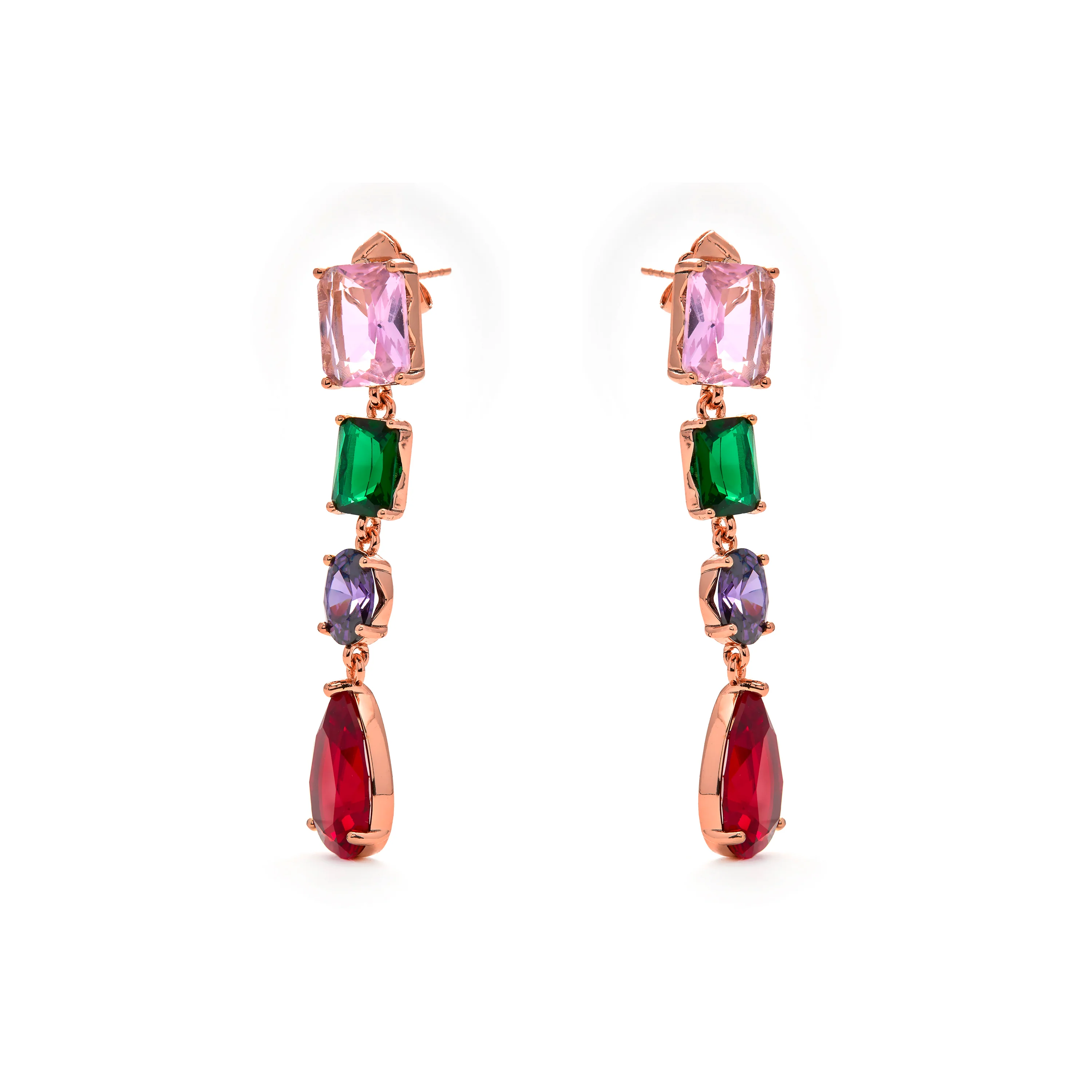 Pendientes de Circonita Multicolor acabado en oro amarillo de 18k - Hipol - Image 3
