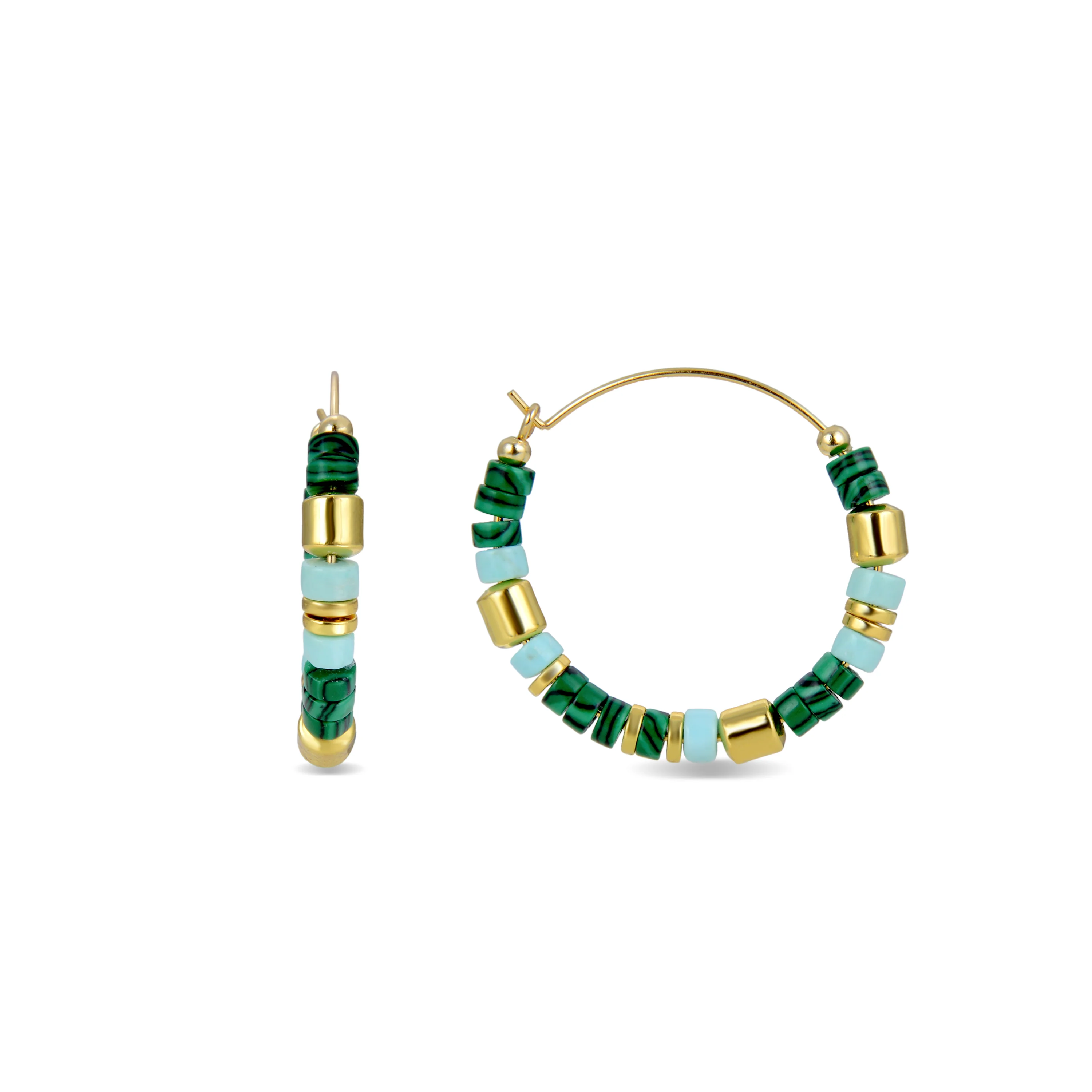 Pendientes de Plata de Ley 925 con Malaquita acabados en oro amarillo 18K - Ihun