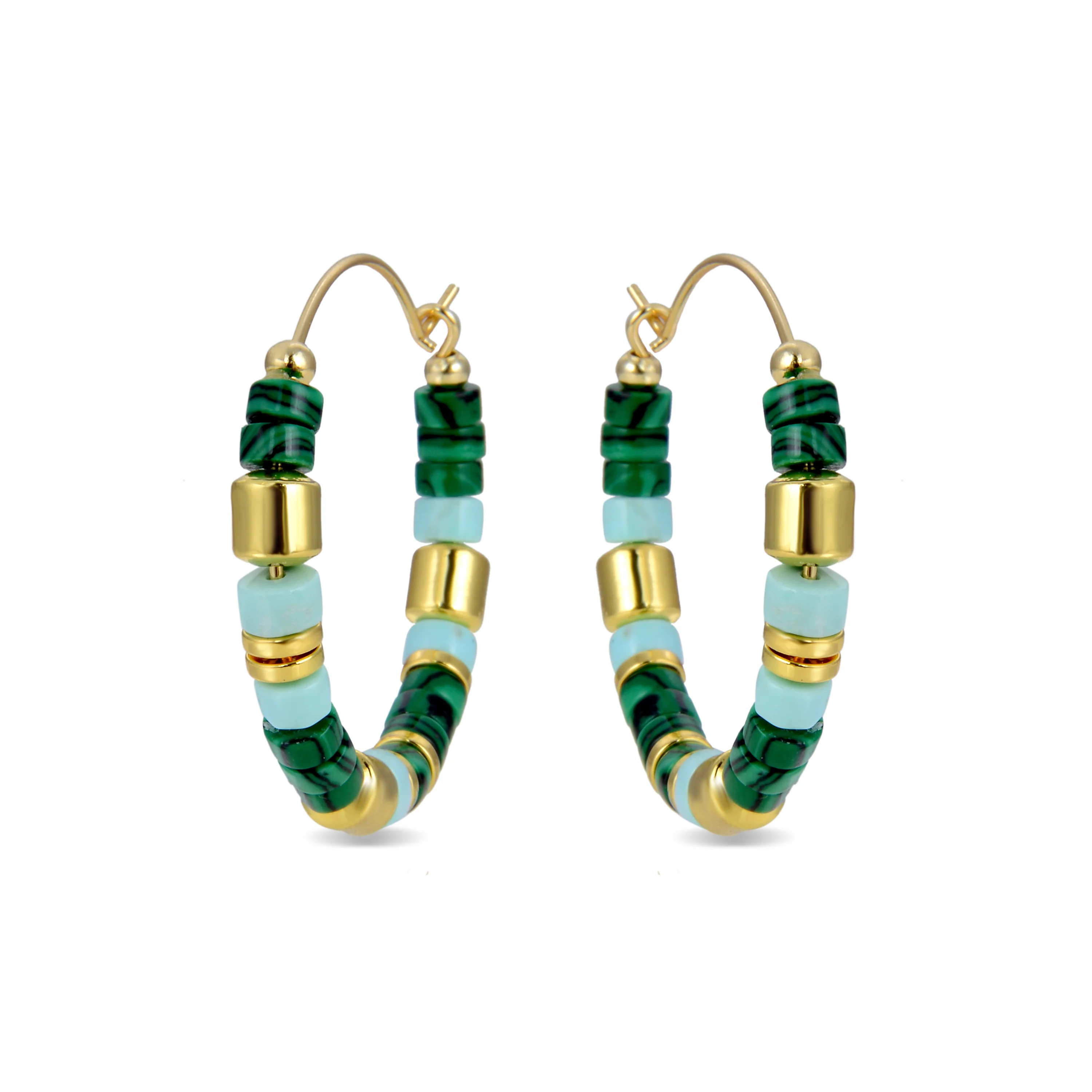 Pendientes de Plata de Ley 925 con Malaquita acabados en oro amarillo 18K - Ihun - Image 3