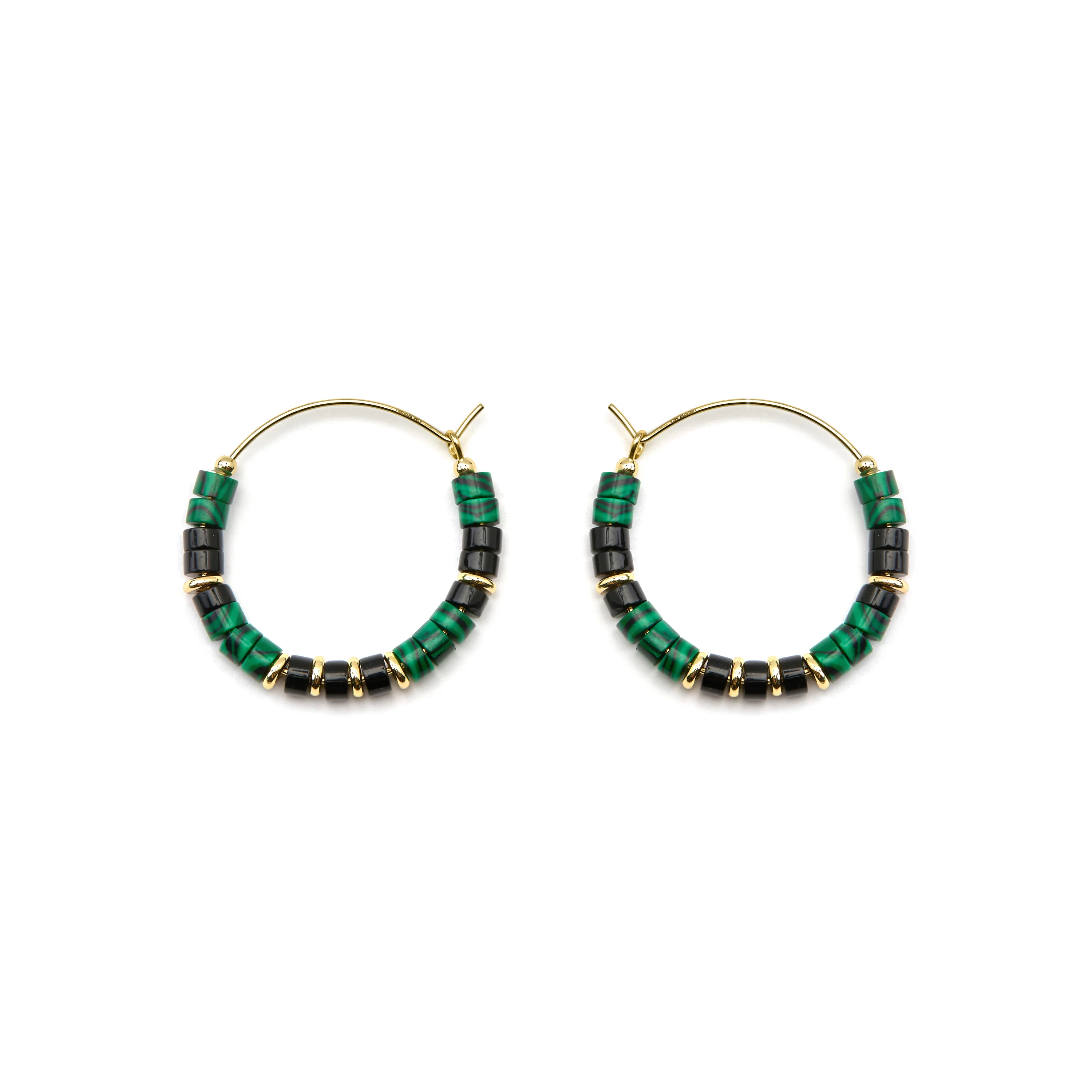 Pendientes de Plata de Ley 925 y Malaquita acabado oro 18k - Ilmina - Image 3