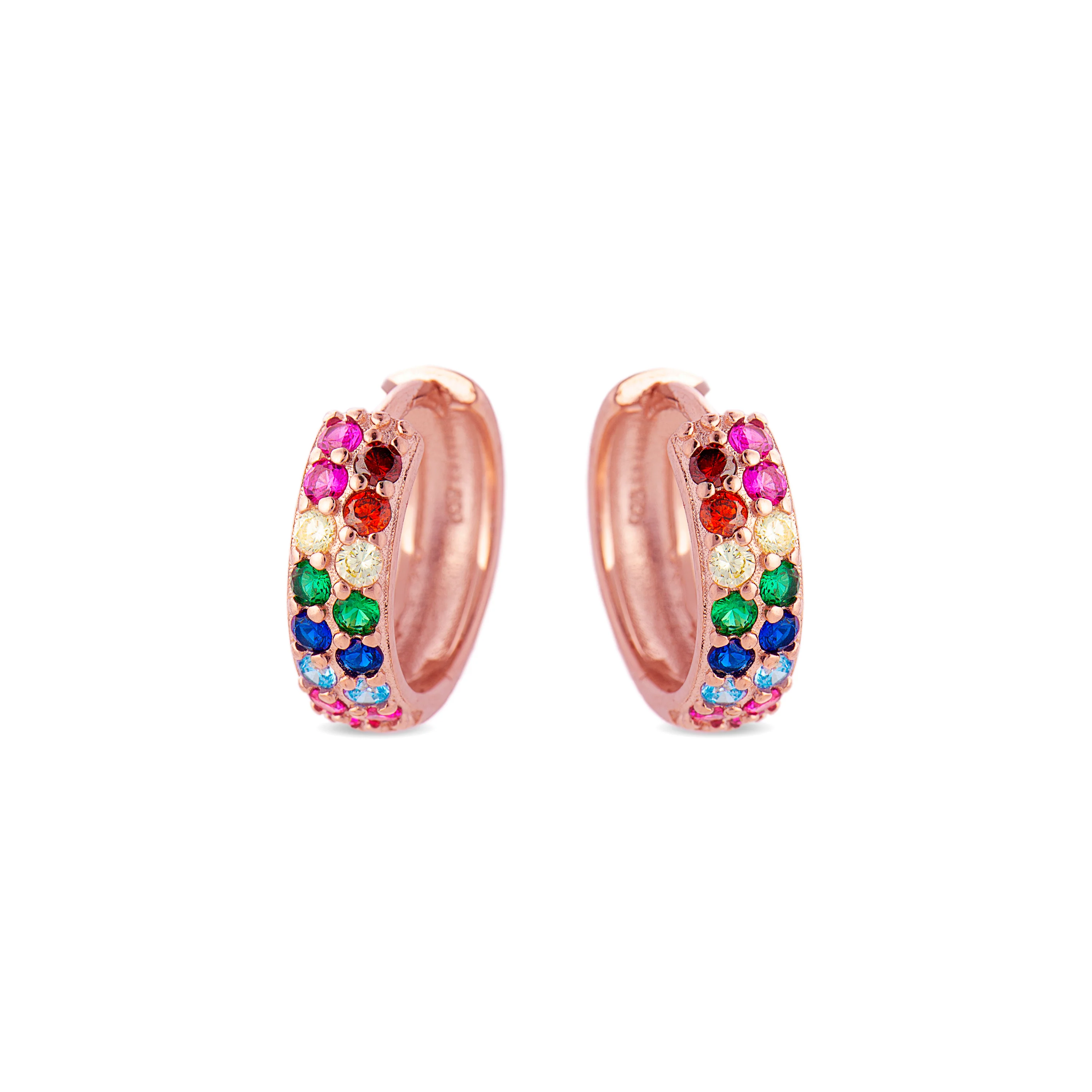 Pendientes de Plata de Ley 925 con Circonita Multicolor acabados en oro rosa 18K - Imewa - Image 3