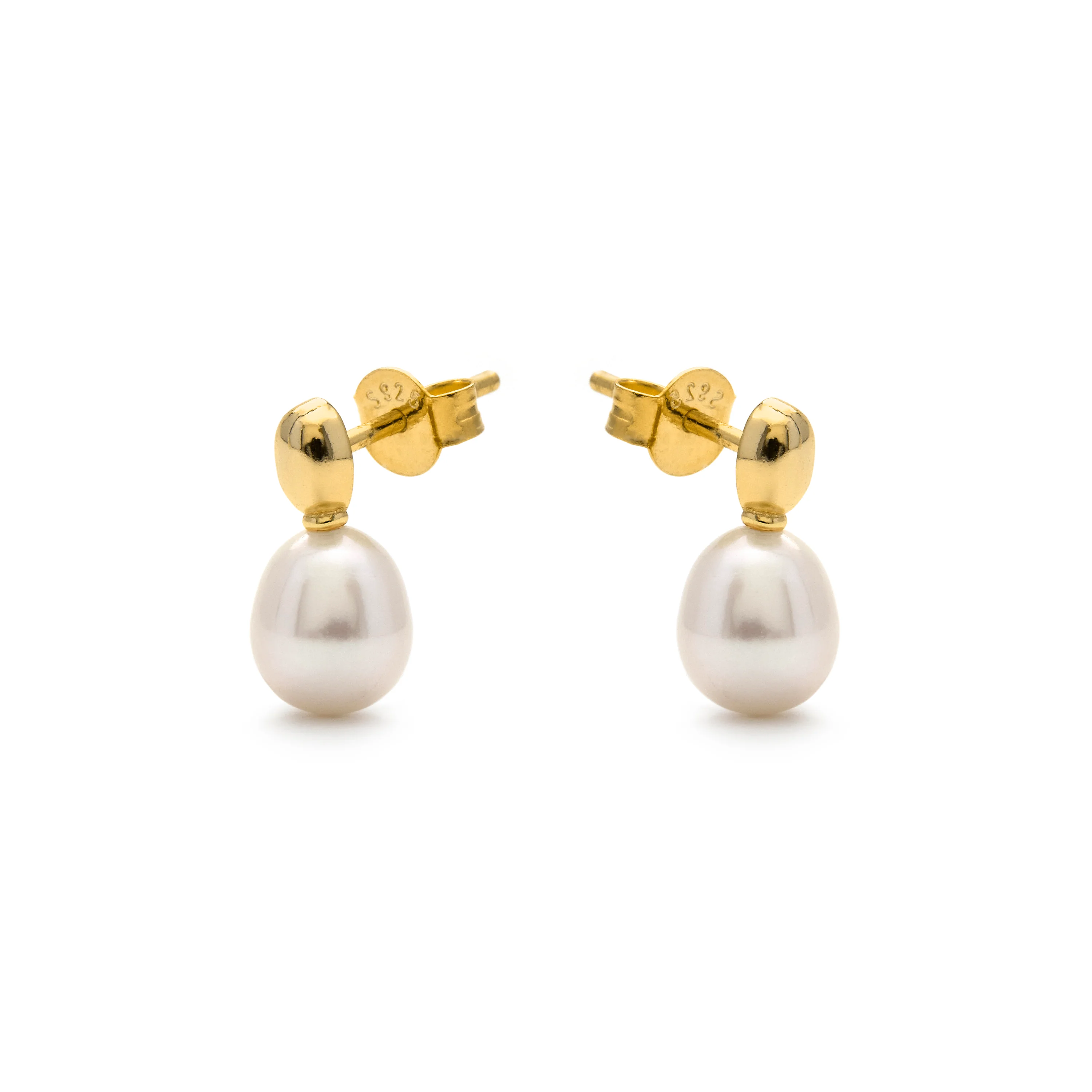 Pendientes de Plata de Ley 925 y Perla Blanca acabado en oro amarillo 18k - Inblan - Image 3