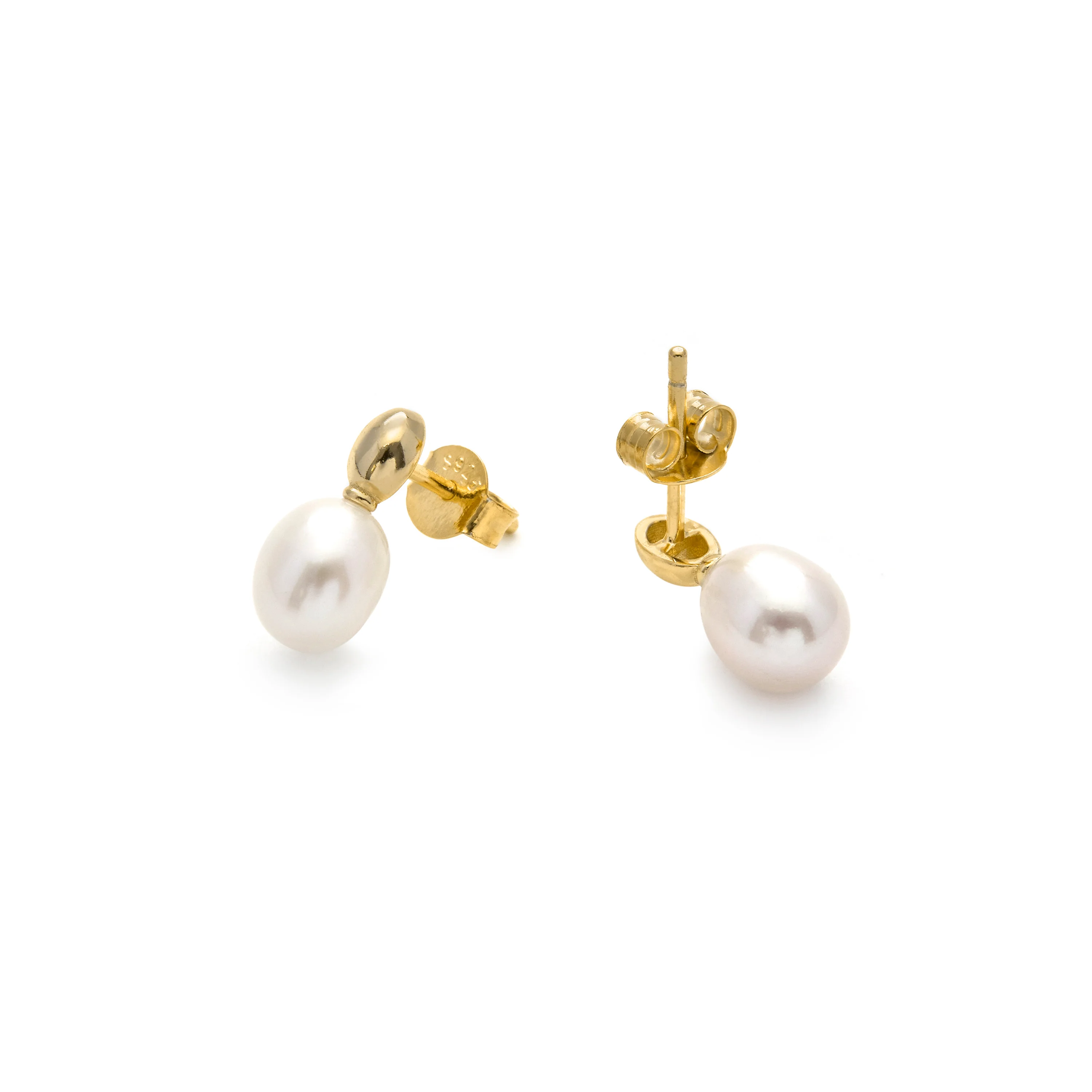 Pendientes de Plata de Ley 925 y Perla Blanca acabado en oro amarillo 18k - Inblan - Image 5