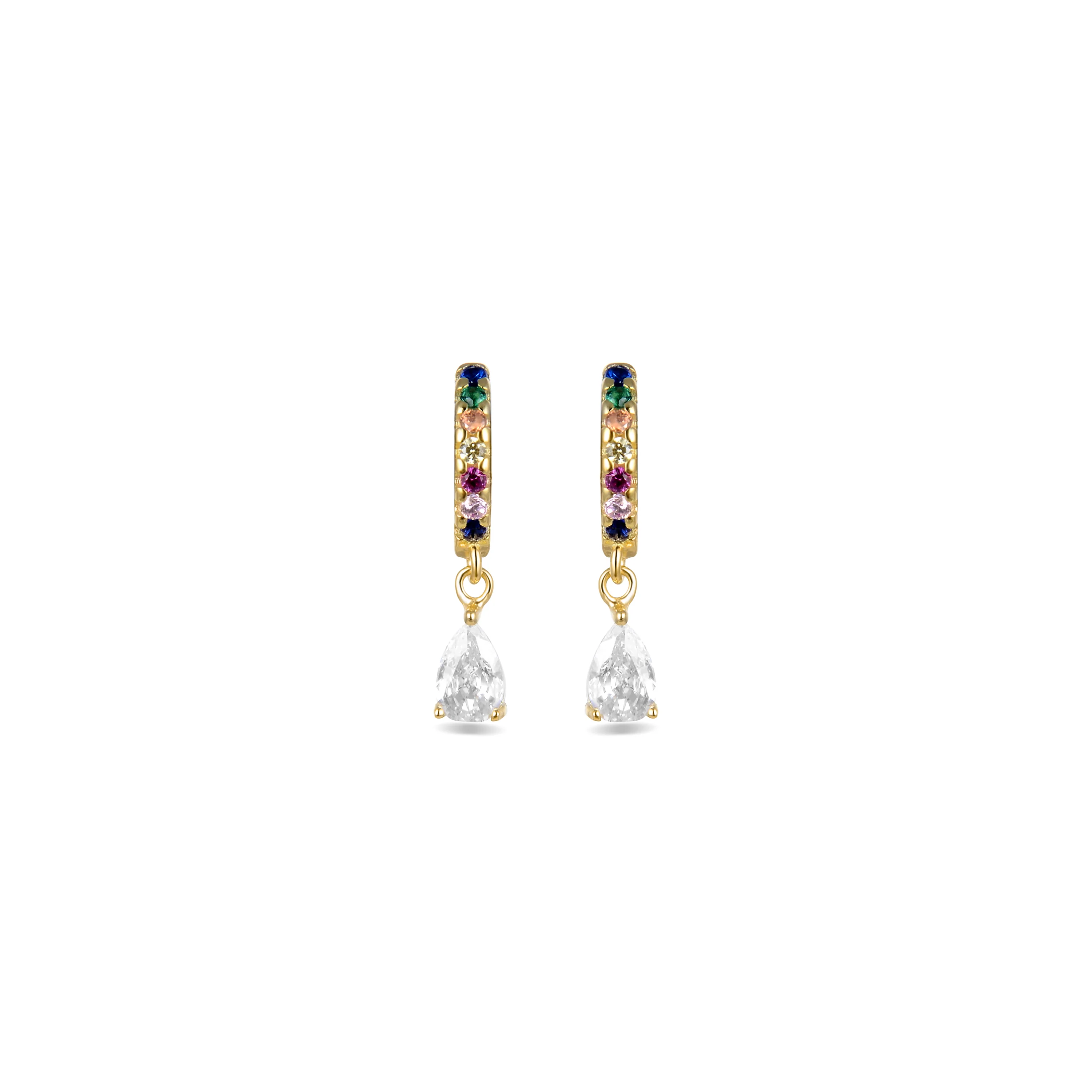 Pendientes de Plata de Ley 925 con Circonita Multicolor acabados en oro amarillo 18K - Intheon
