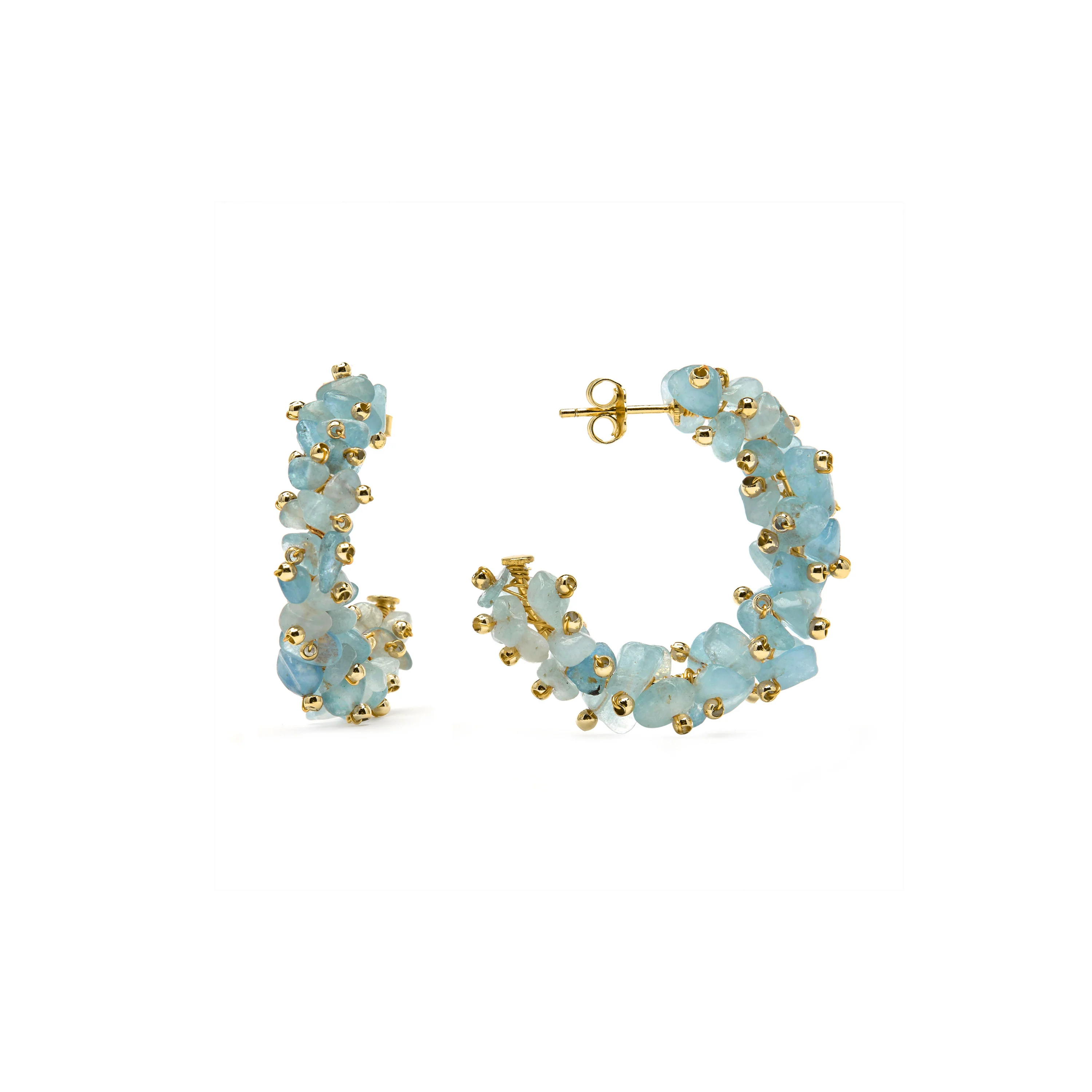 Pendientes de Plata de Ley 925 y Jade Azul acabado en oro amarillo 18k - Isem