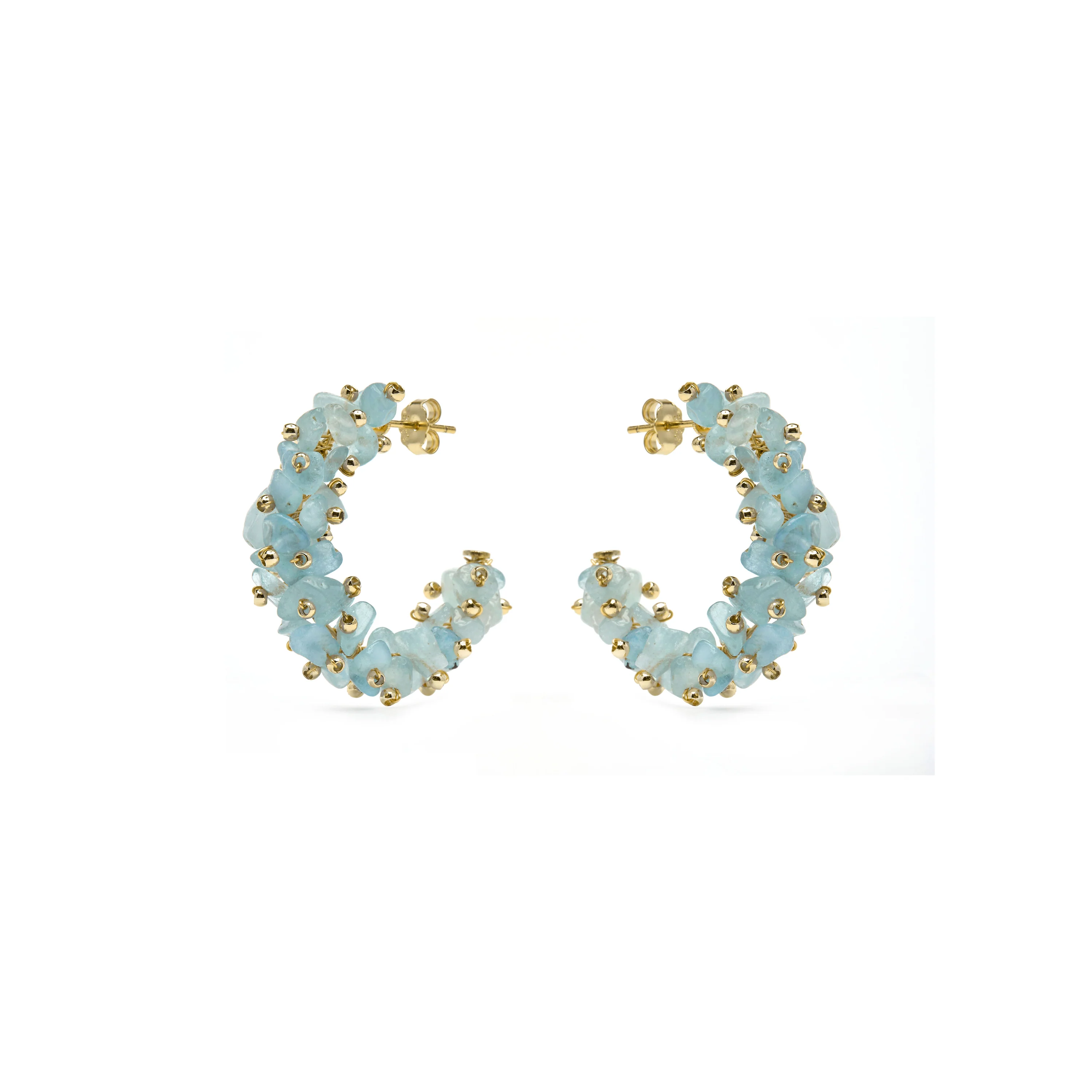 Pendientes de Plata de Ley 925 y Jade Azul acabado en oro amarillo 18k - Isem - Image 3