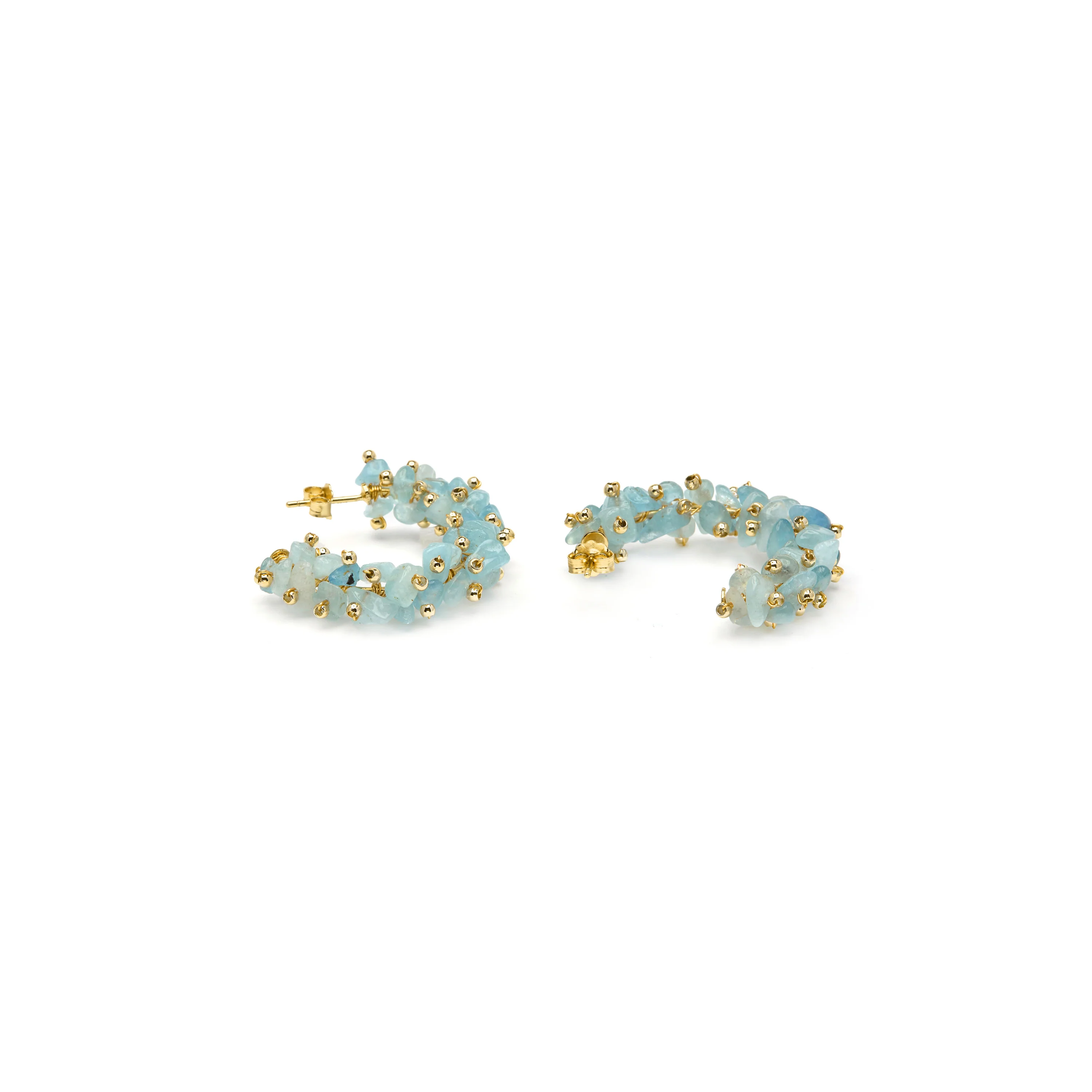 Pendientes de Plata de Ley 925 y Jade Azul acabado en oro amarillo 18k - Isem - Image 4