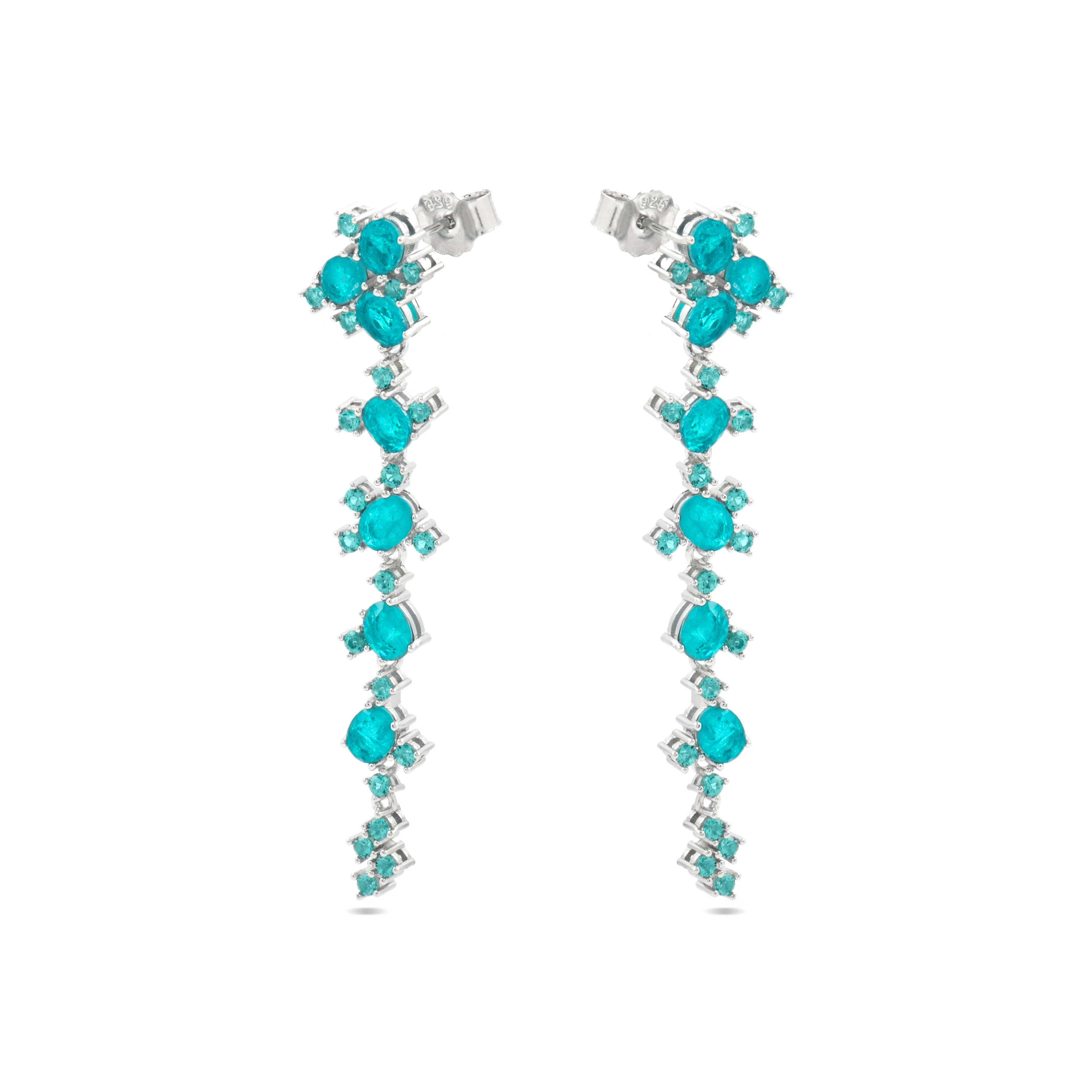 Pendientes de Plata de Ley 925 y Cuarzo Hidrotermal Verde Paraiba acabado rodio - Jaitha - Image 3