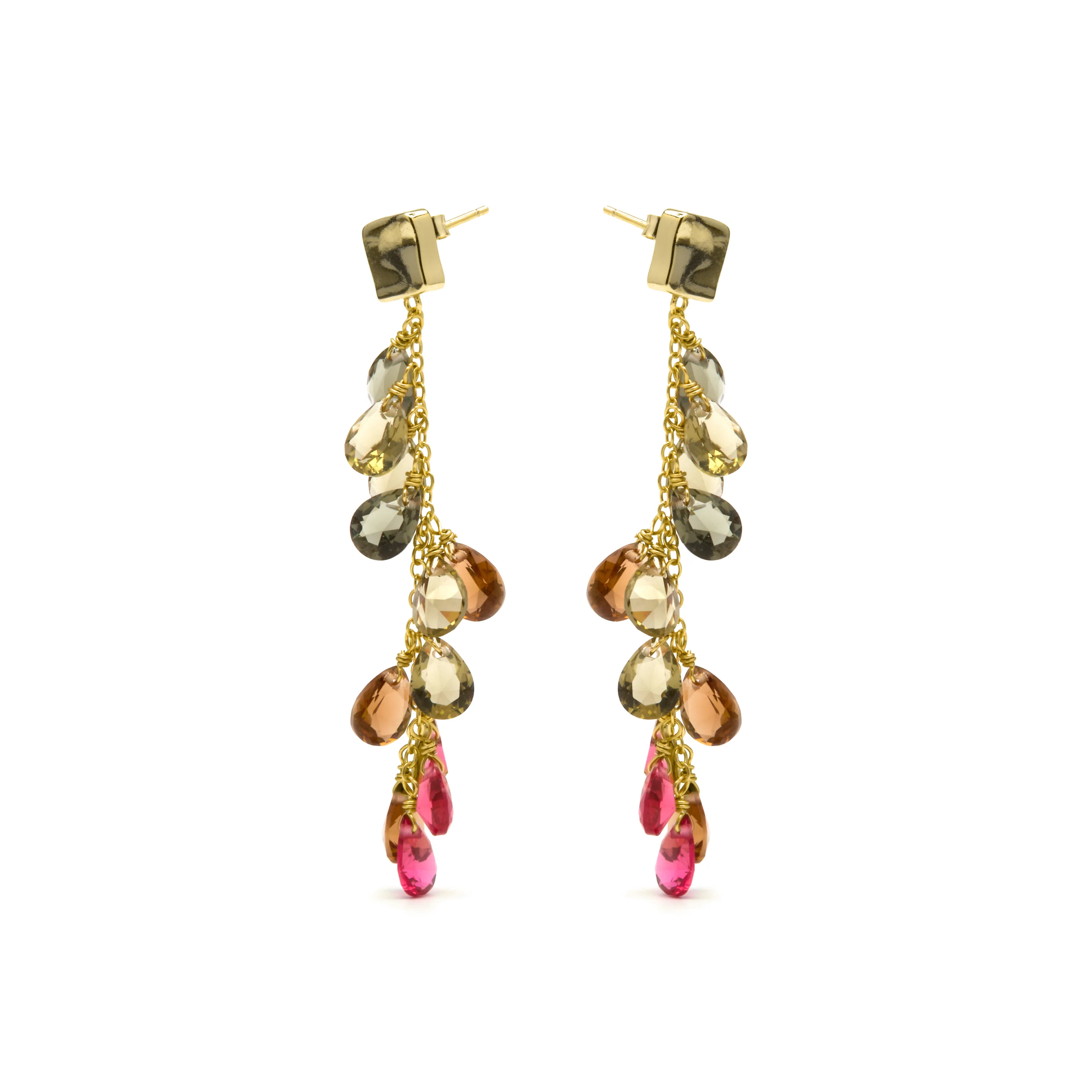 Pendientes de Plata de Ley 925 y Cuarzo Hidrotermal Multicolor acabado oro amarillo de 18k - Jedo - Image 3