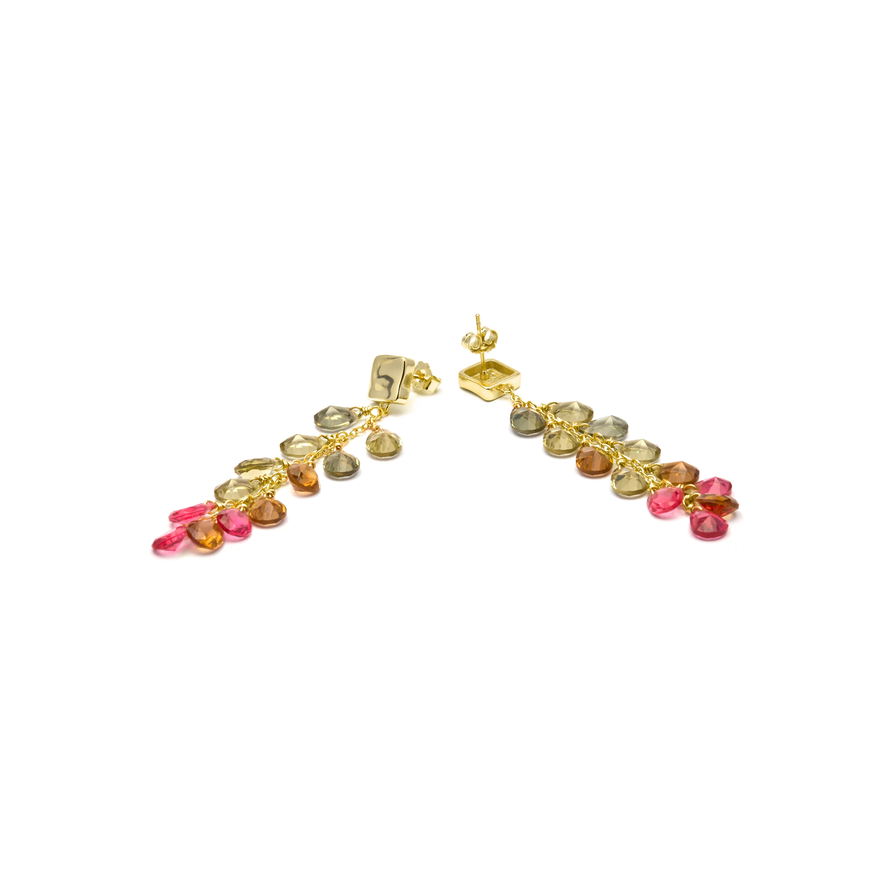 Pendientes de Plata de Ley 925 y Cuarzo Hidrotermal Multicolor acabado oro amarillo de 18k - Jedo - Image 5