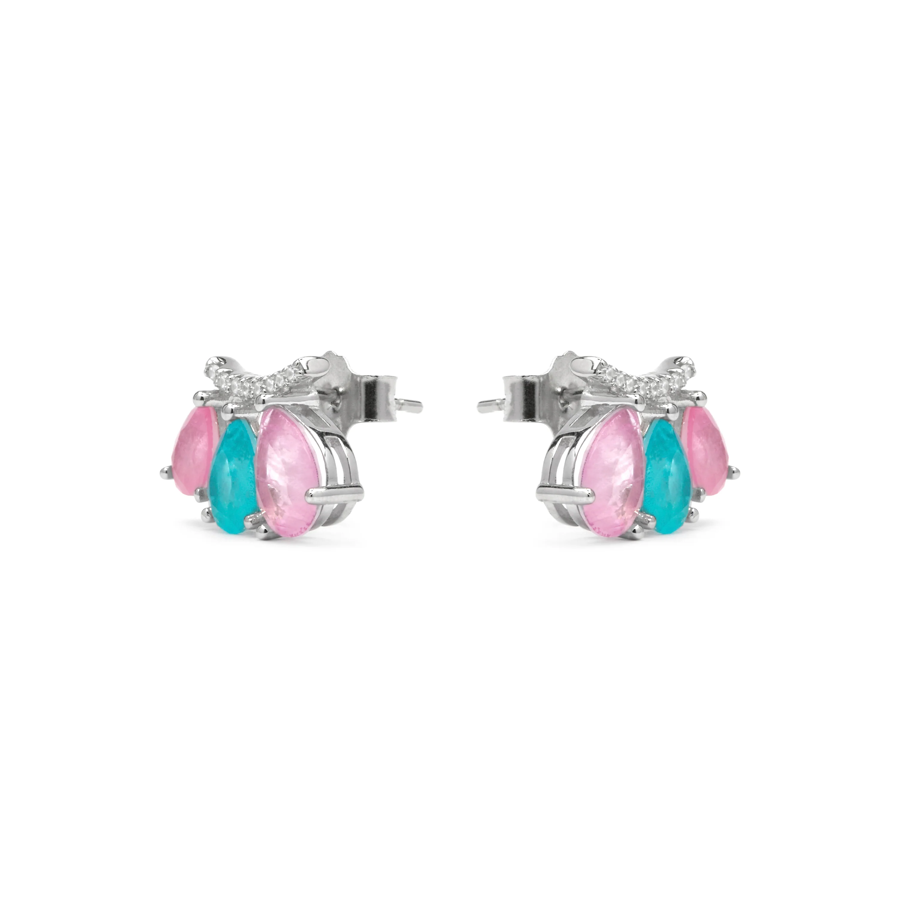 Pendientes de Plata de Ley 925 y Cuarzo Hidrotermal Multicolor acabado rodio - Kaiau - Image 3