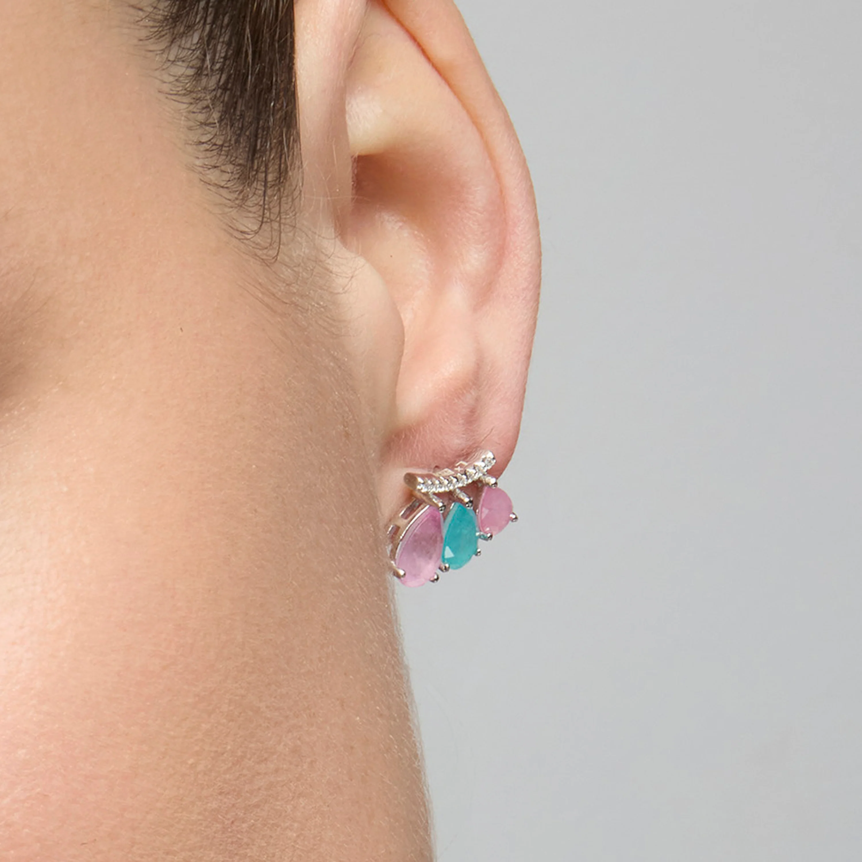 Pendientes de Plata de Ley 925 y Cuarzo Hidrotermal Multicolor acabado rodio - Kaiau - Image 4