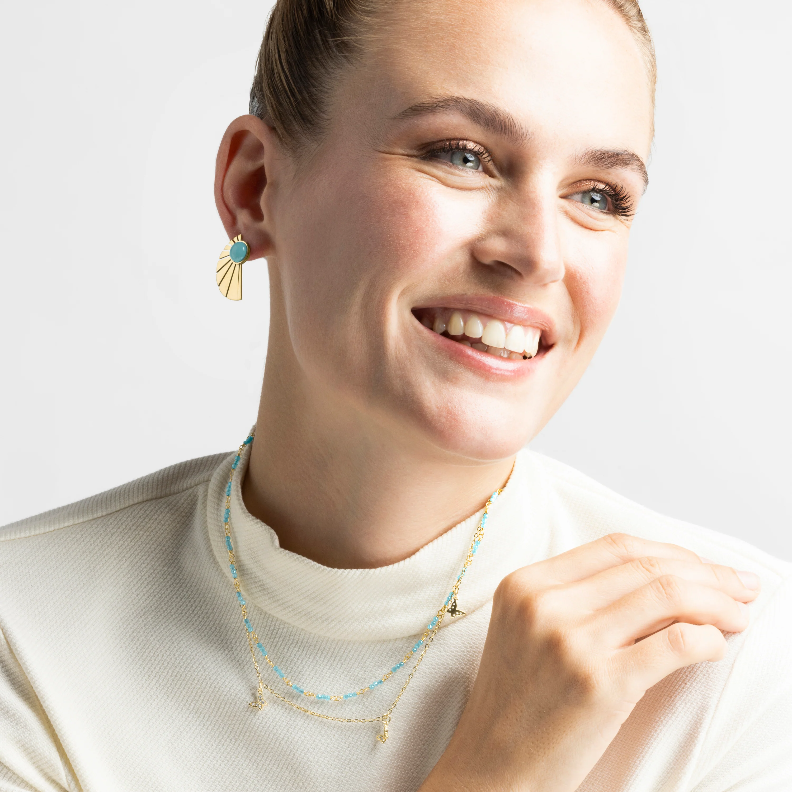Pendientes con Turquesa acabado oro 18k - Kasfa - Image 4