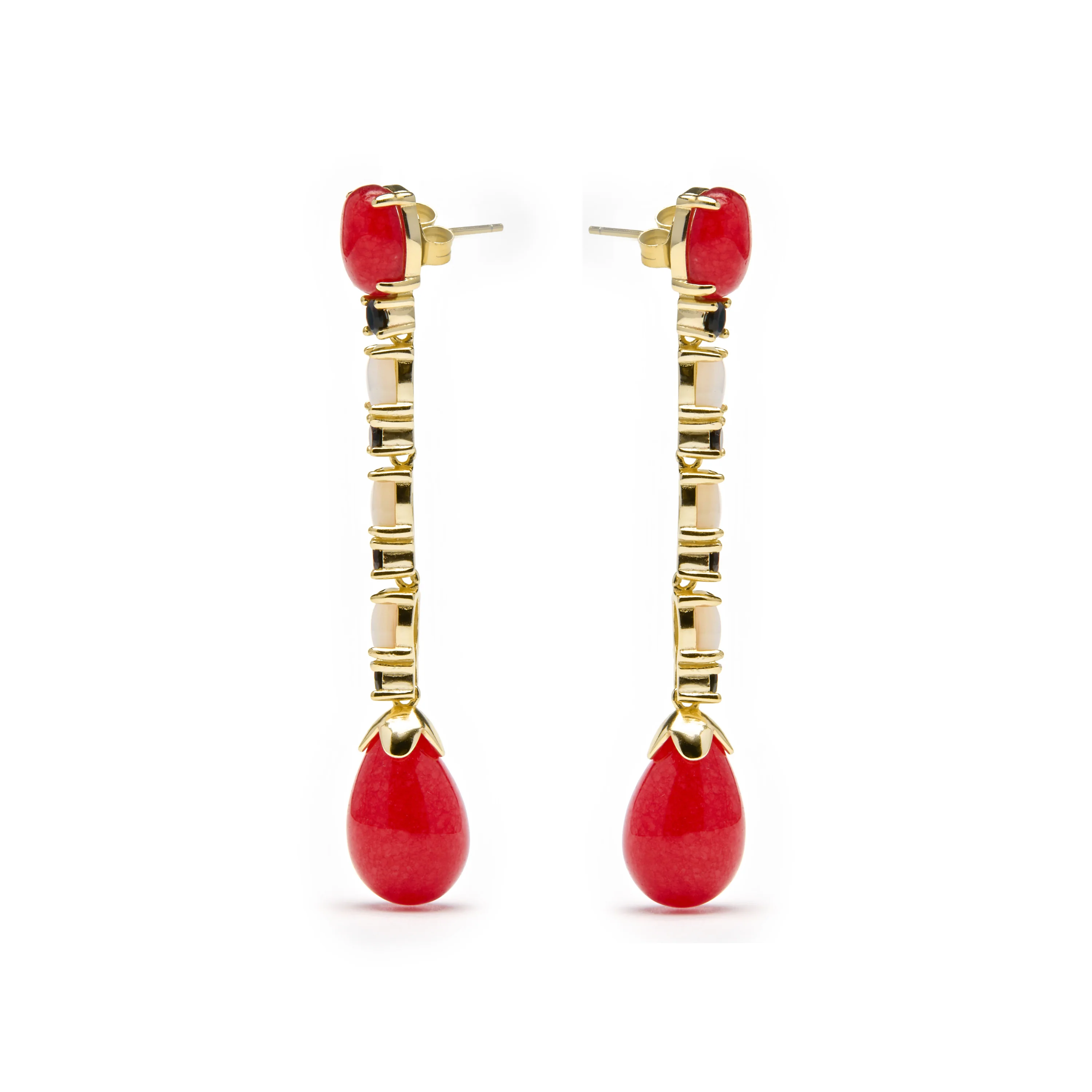 Pendientes de Plata de Ley 925 y Coral acabado oro amarillo de 18k - Kavi - Image 3