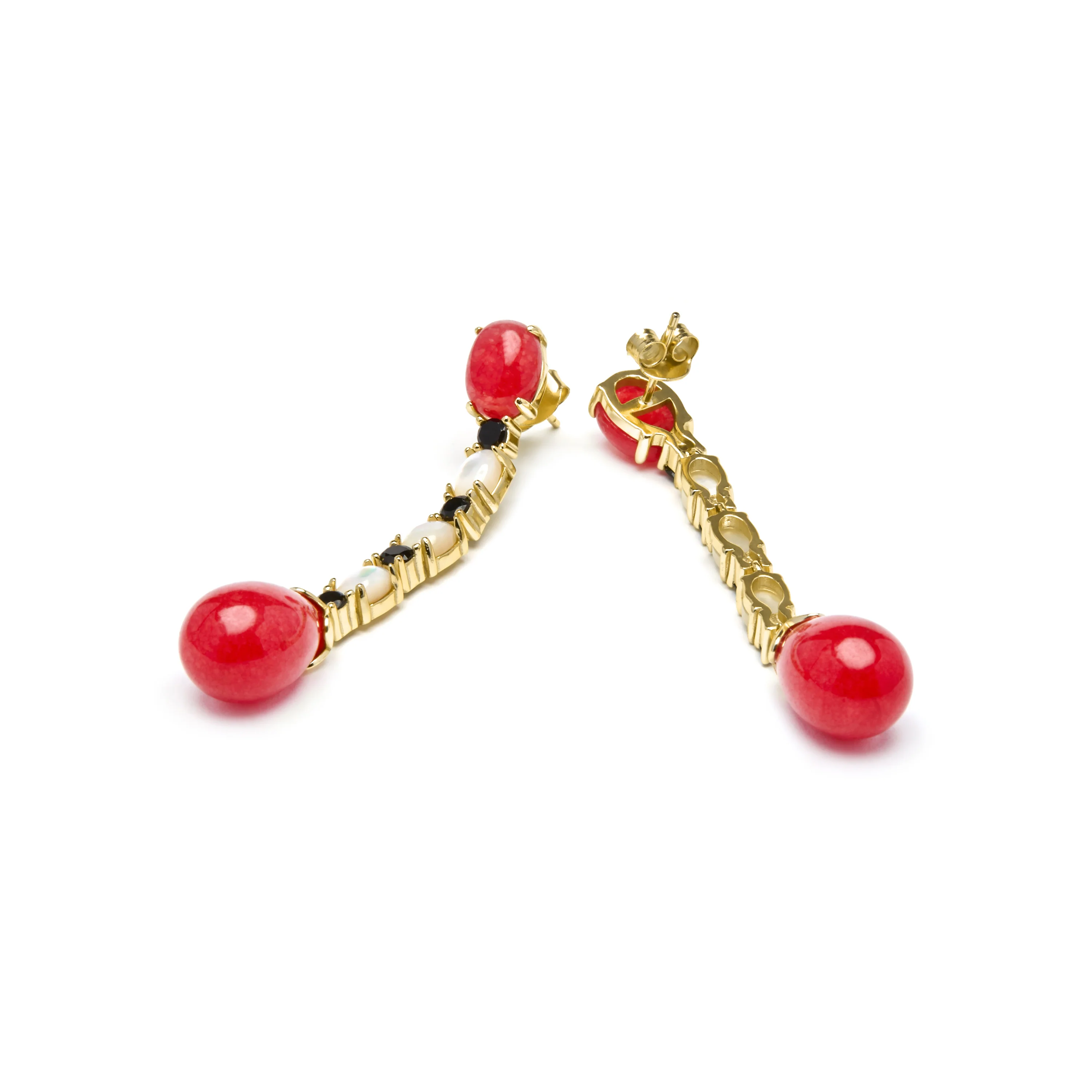 Pendientes de Plata de Ley 925 y Coral acabado oro amarillo de 18k - Kavi - Image 5
