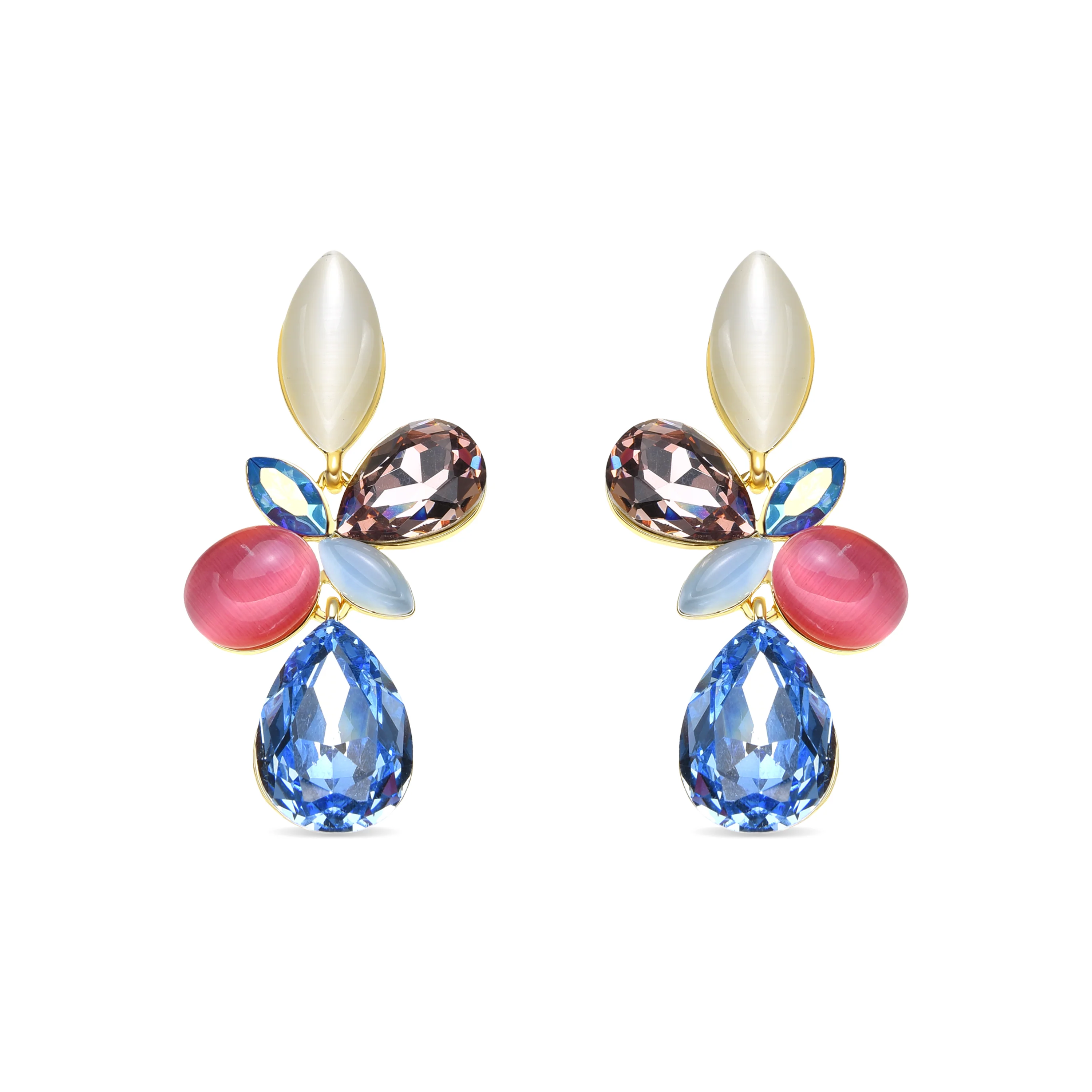 Pendientes acabado oro amarillo de 18k y Cristal Multicolor - Kaya