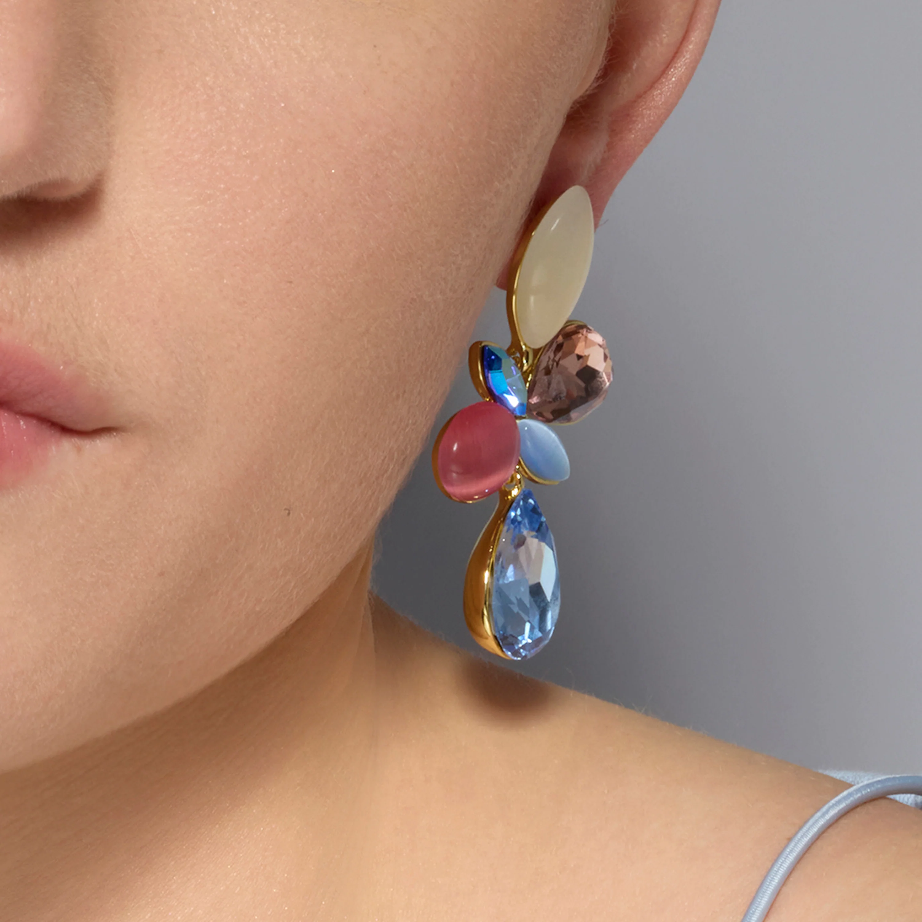 Pendientes acabado oro amarillo de 18k y Cristal Multicolor - Kaya - Image 4
