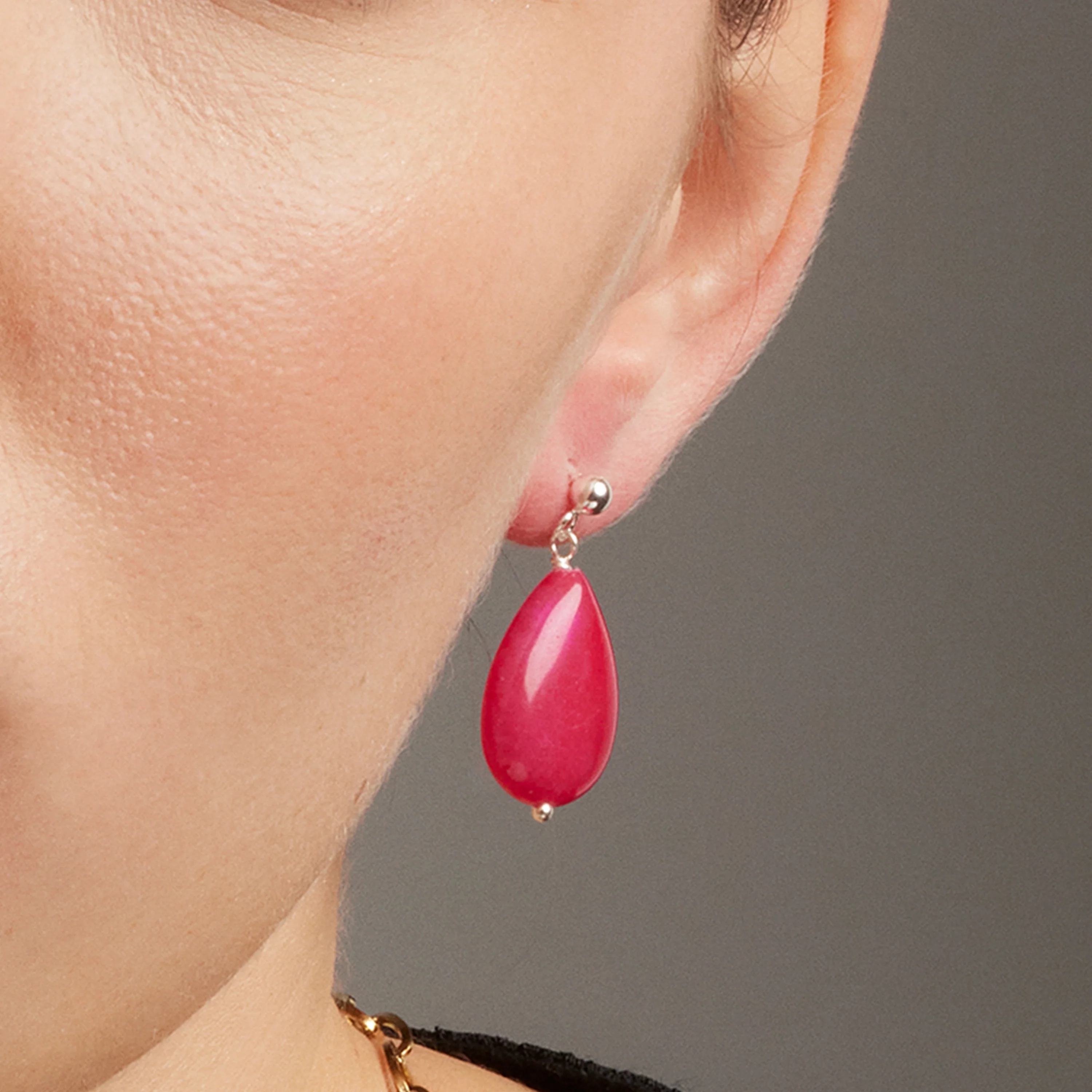 Pendientes de Plata de Ley 925 con Agata Rosa acabados en rodio - Kenitna - Image 4