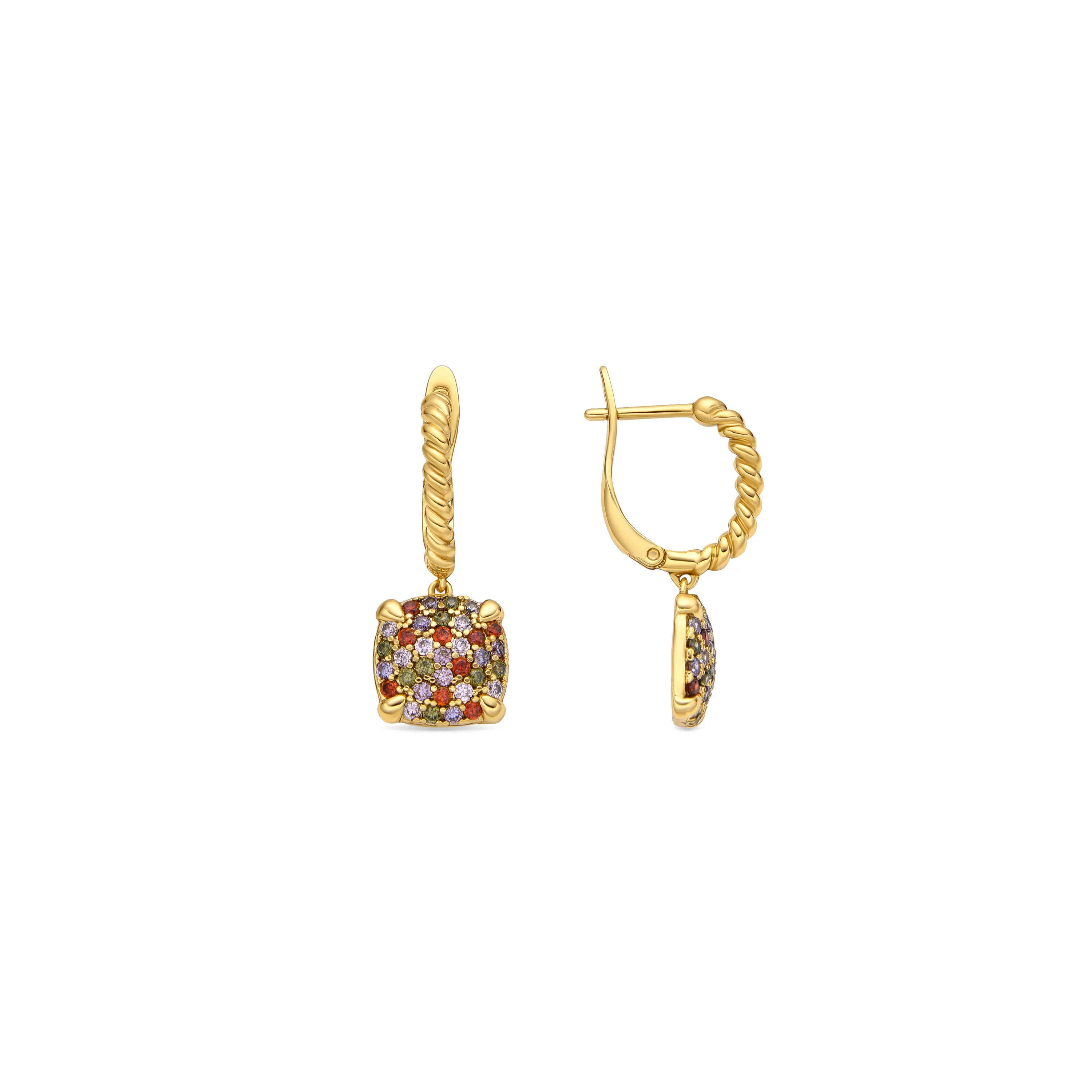 Pendientes acabado oro amarillo de 18k y Circonita Multicolor - Khocas