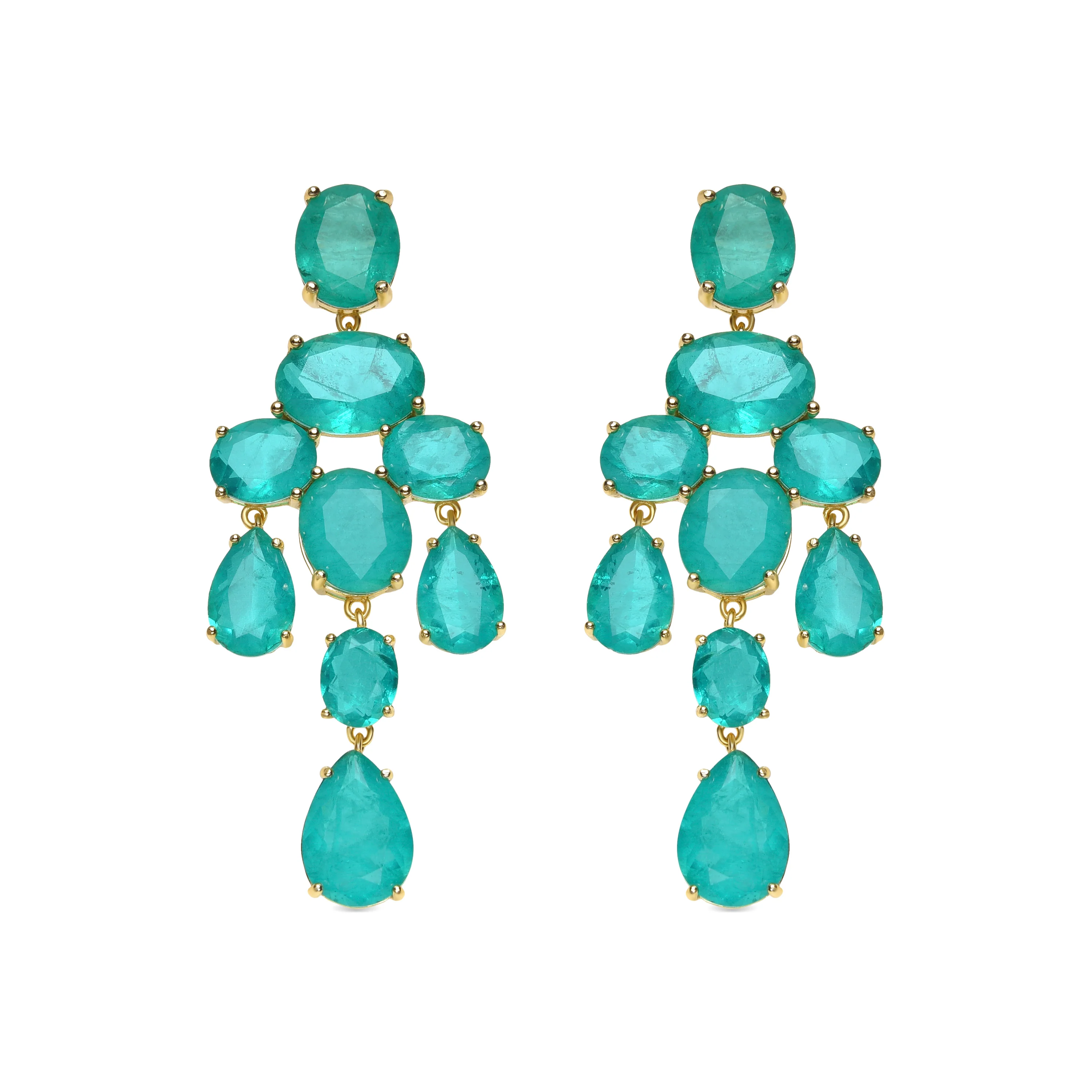 Pendientes de Plata de Ley 925 y Cuarzo Hidrotermal Verde Paraiba acabado oro amarillo de 18k - Kimid