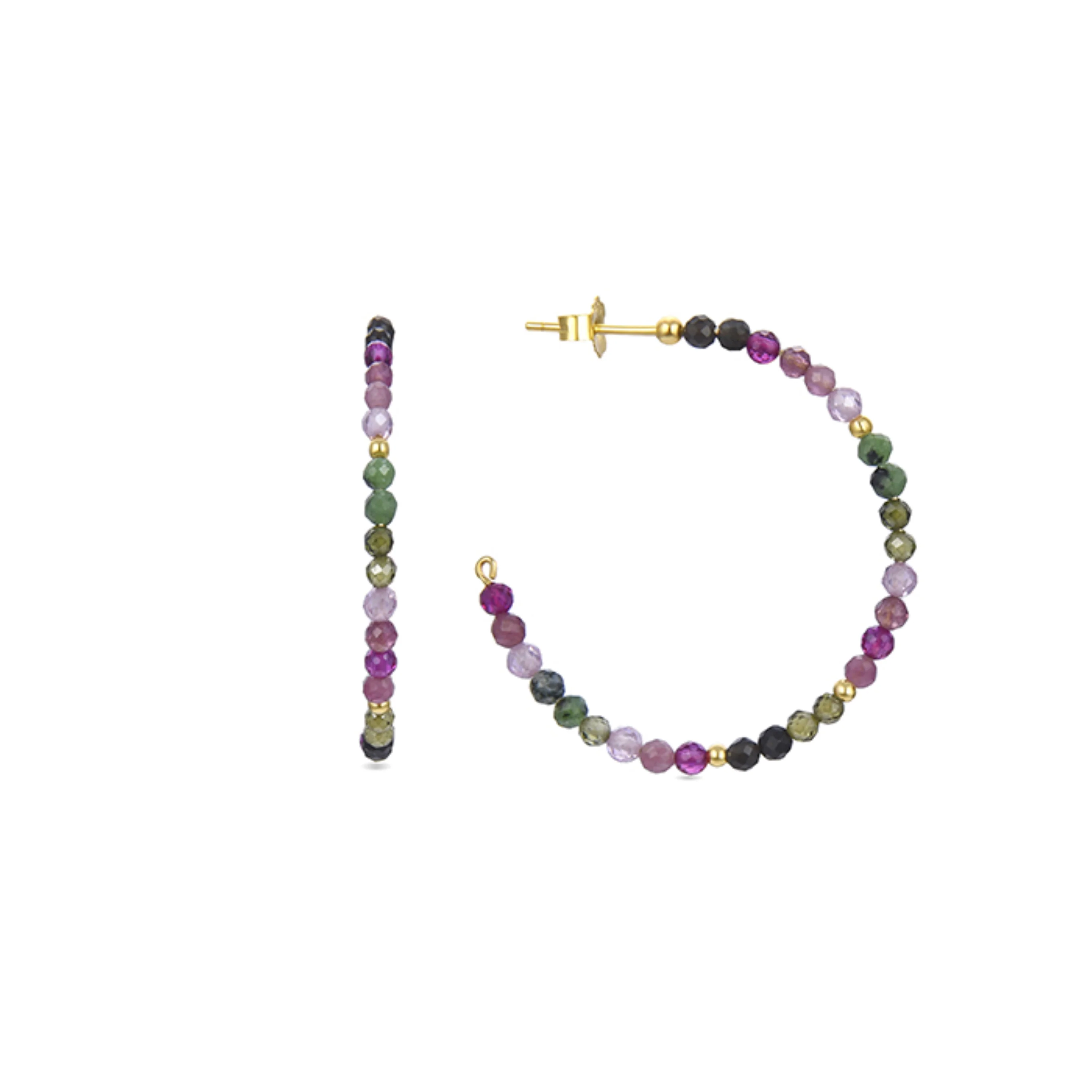 Pendientes de Plata de Ley 925 con Turmalina Multicolor acabados en oro amarillo 18K - Koarg
