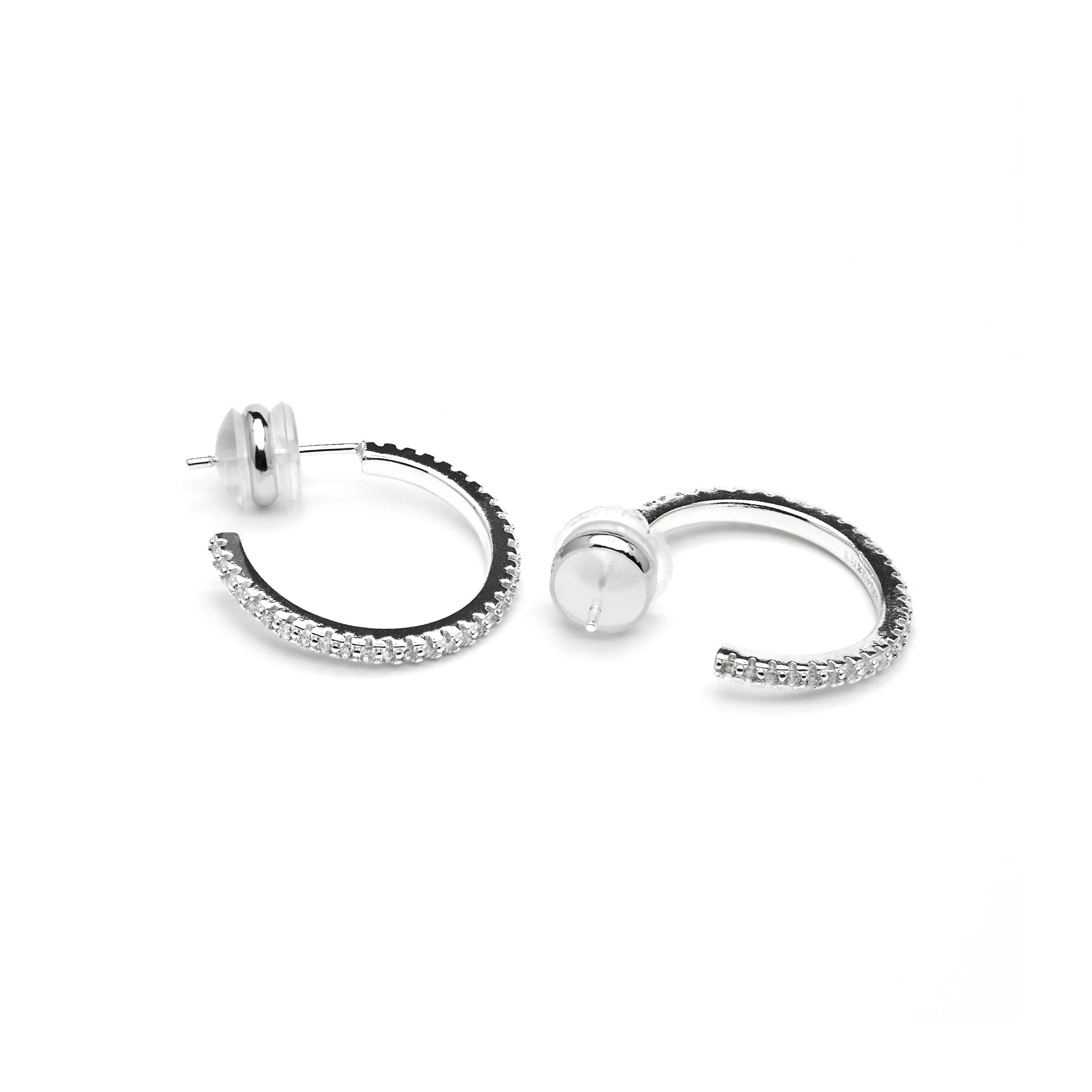 Pendientes de 21mm de diámetro acabado plata con circonitas - Koson - Image 4