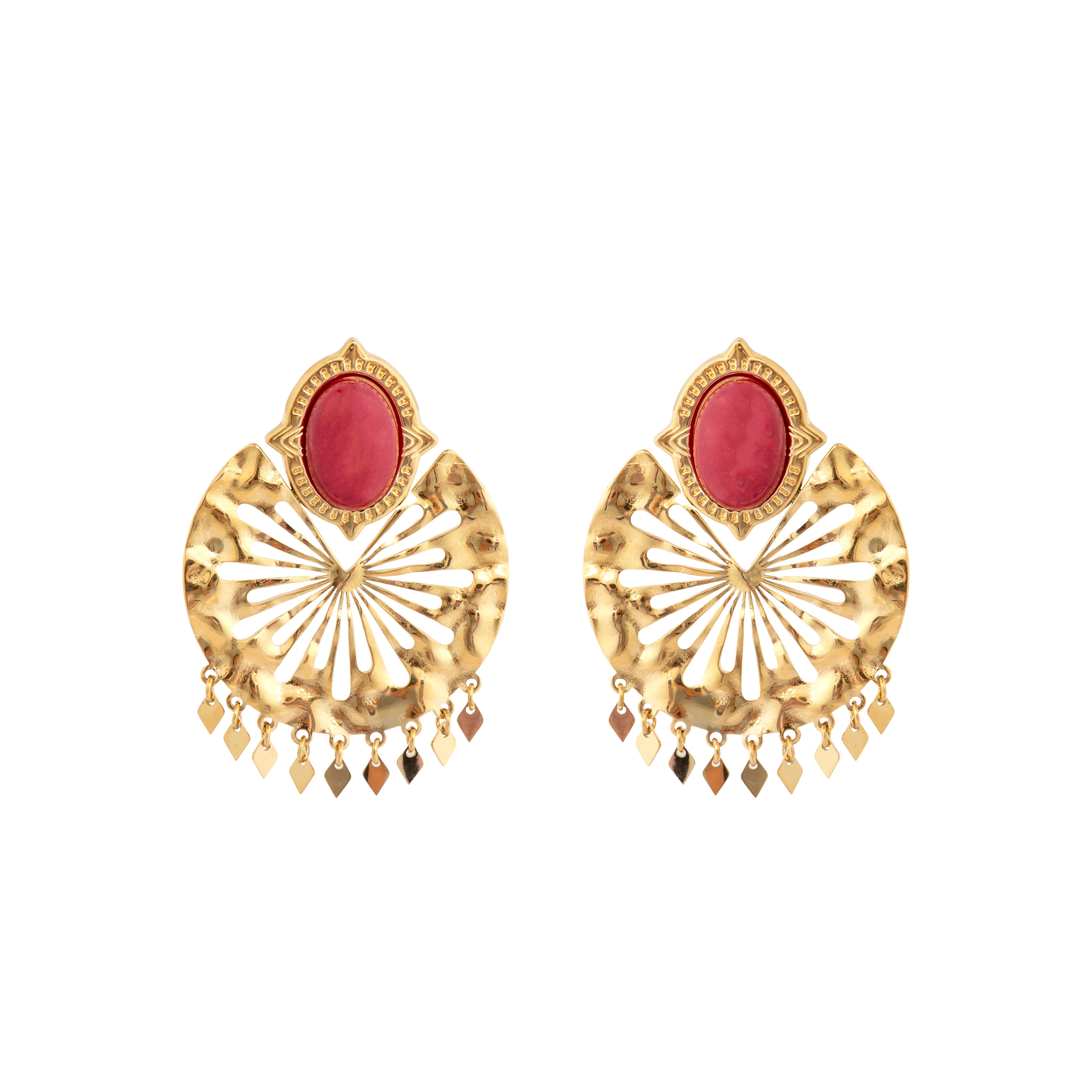 Pendientes acabado oro amarillo de 18k y Coral - Kumora