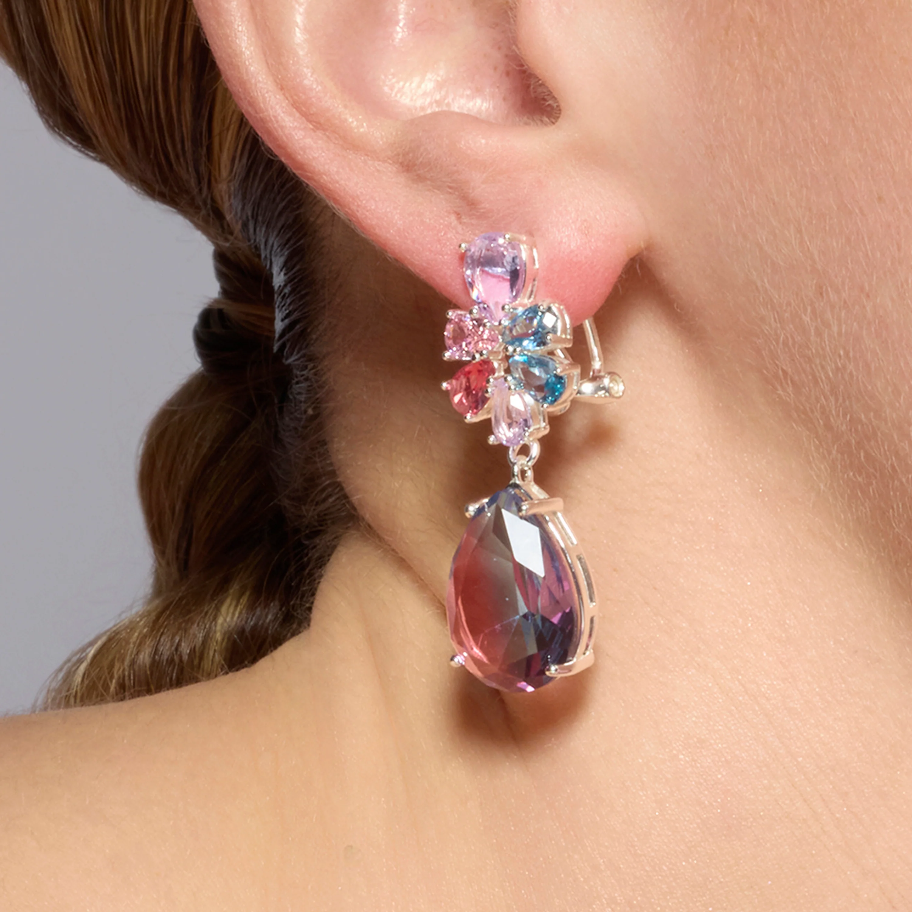 Pendientes de Plata de Ley 925 y Cuarzo Hidrotermal Azul Degradado acabado rodio - Kysion - Image 3