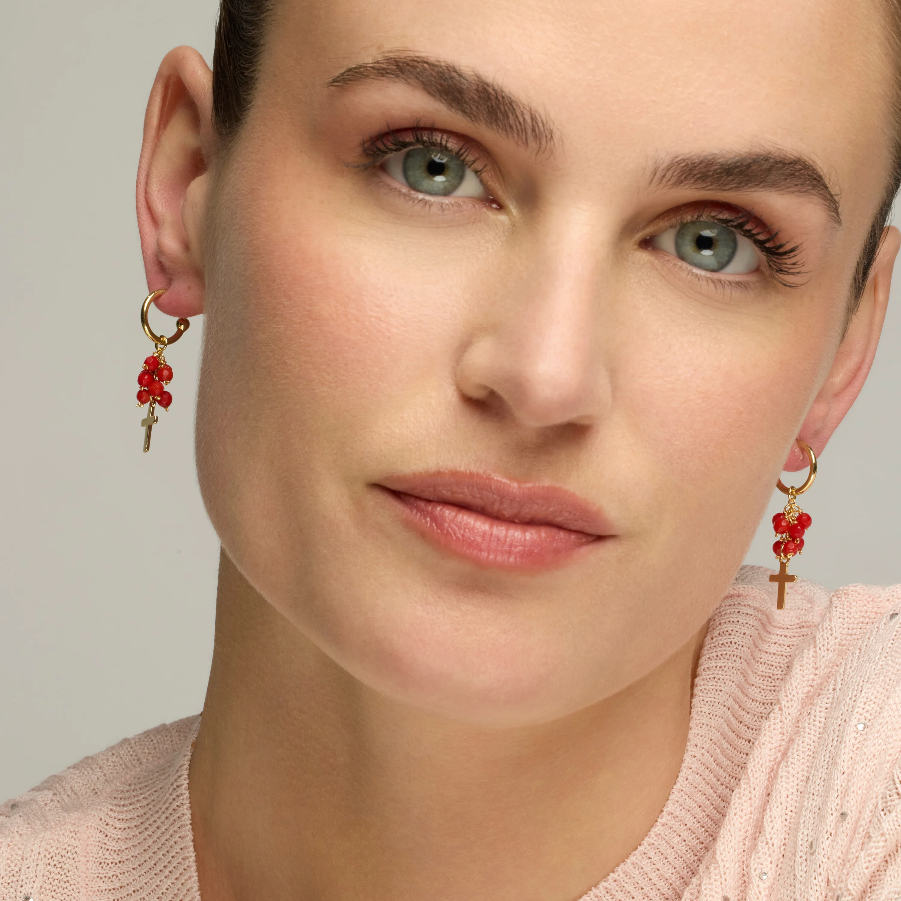 Pendientes de Plata de Ley 925 y Agata Roja acabado oro amarillo de 18k - Kyus - Image 2