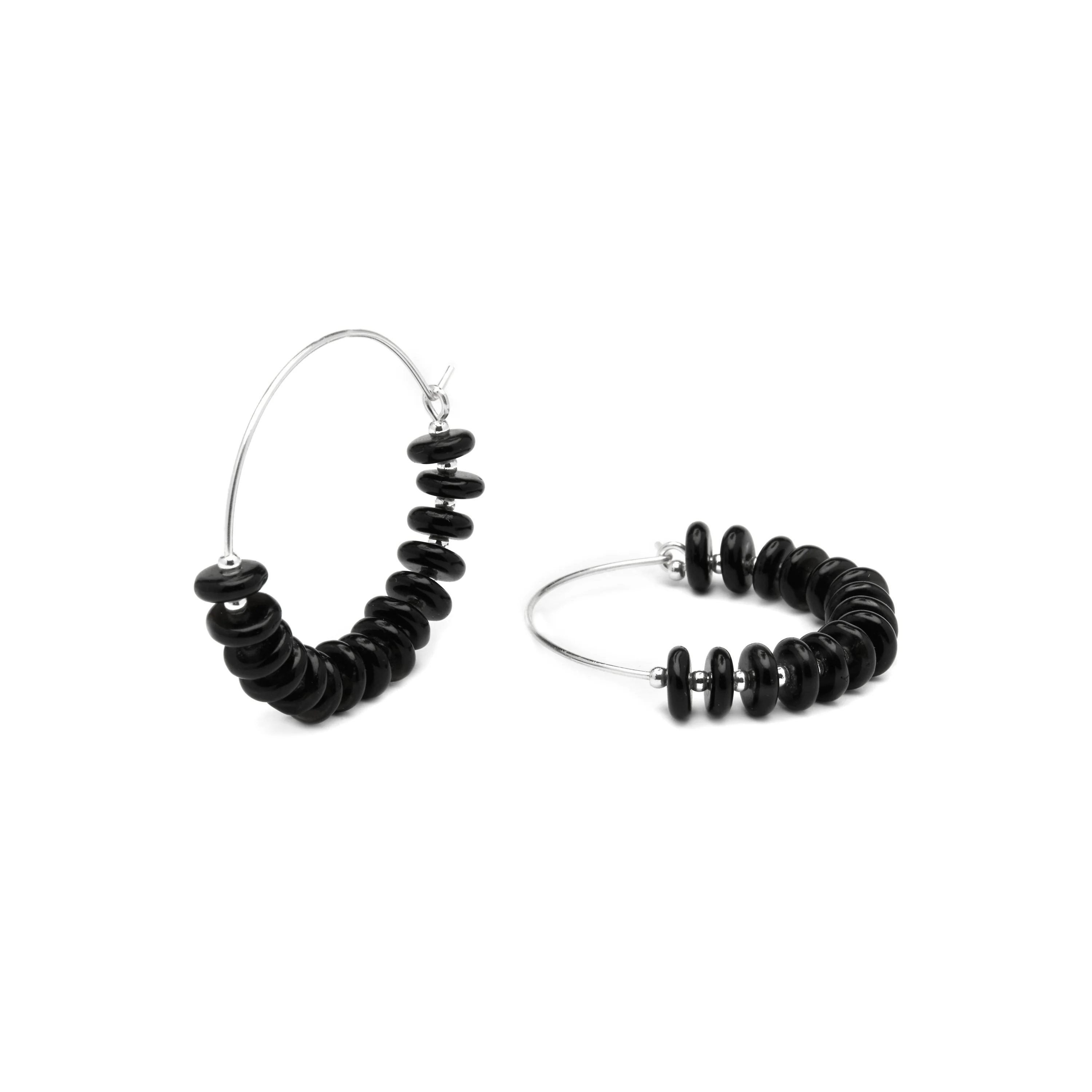 Pendientes de Plata de Ley 925 y Agata Negra acabado rodio - Laha - Image 5