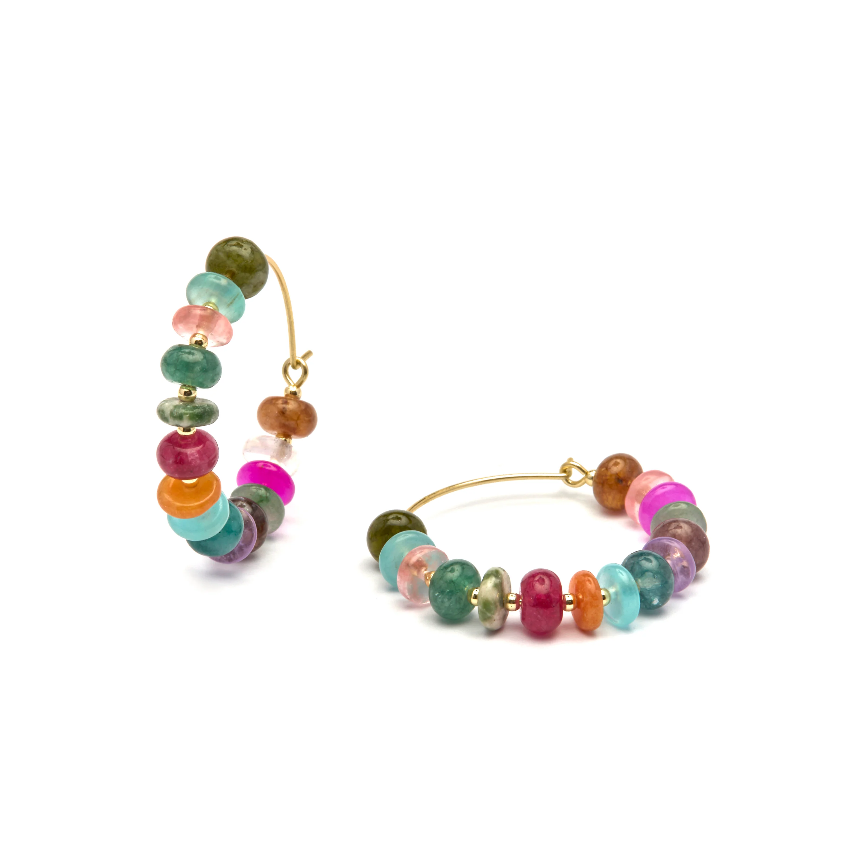 Pendientes de Plata de Ley 925 y Agata Multicolor acabado oro amarillo de 18k - Laha - Image 3